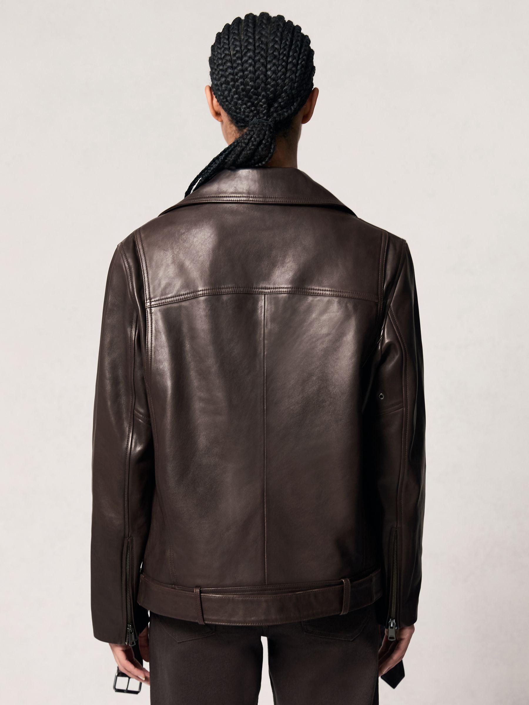 Leather Biker Jacket in Chocolate Brown Product Image