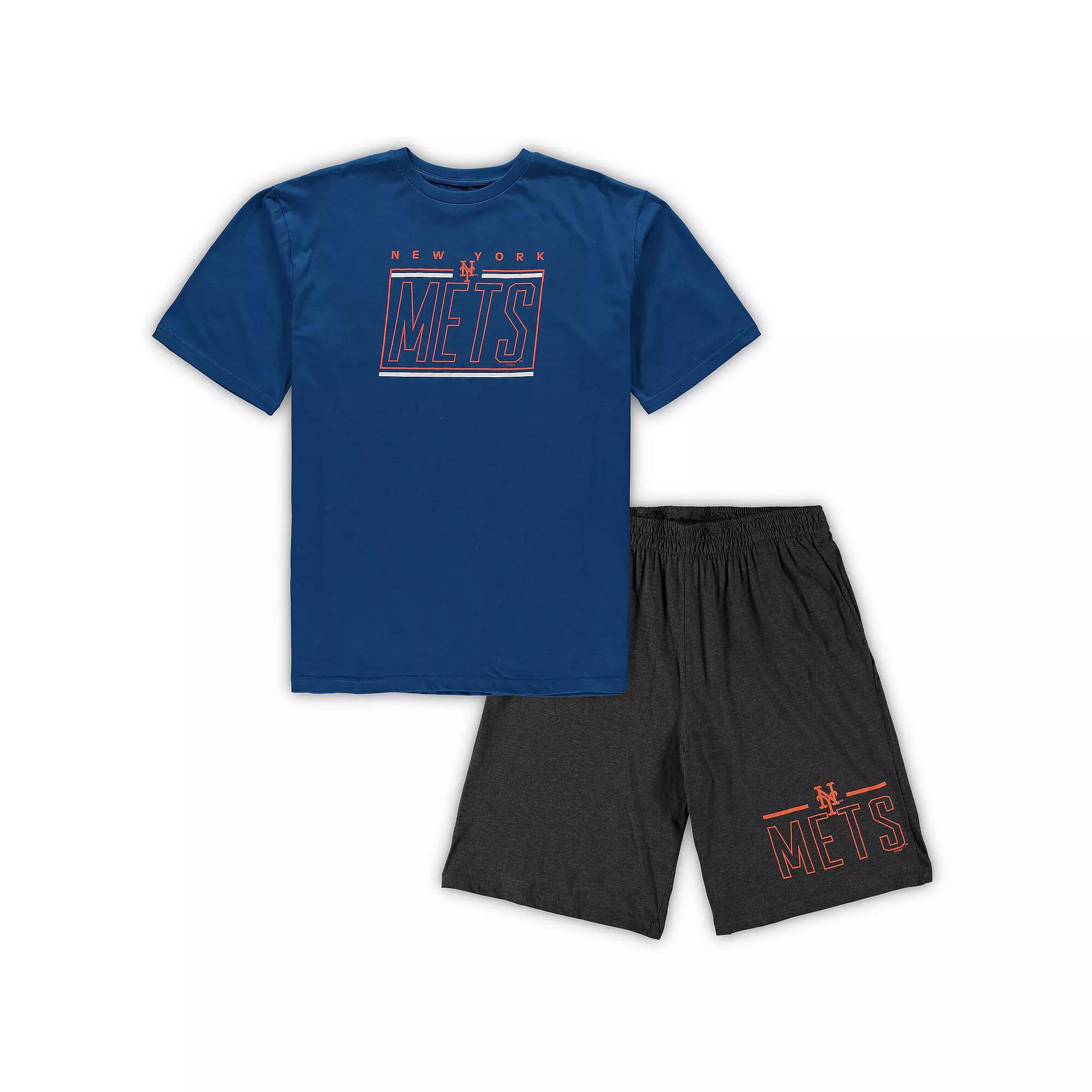 Men's Concepts Sport Royal/Heathered Charcoal New York Mets Big & Tall T-Shirt & Shorts Sleep Set,  Product Image