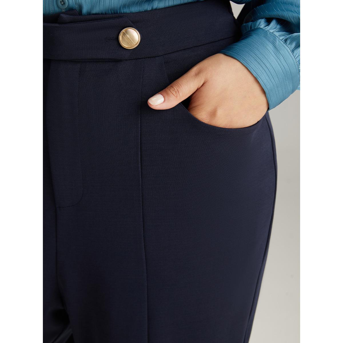 Plus Size Solid Metal Detail Pocket Flare Leg Pants Women Midnight Office Flare Leg High Rise Office Pants BloomChic 18-20/2X Product Image