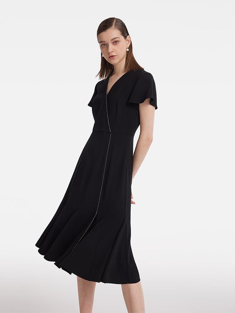 Triacetate V-Neck Ruffle Women Midi Dress Product Image