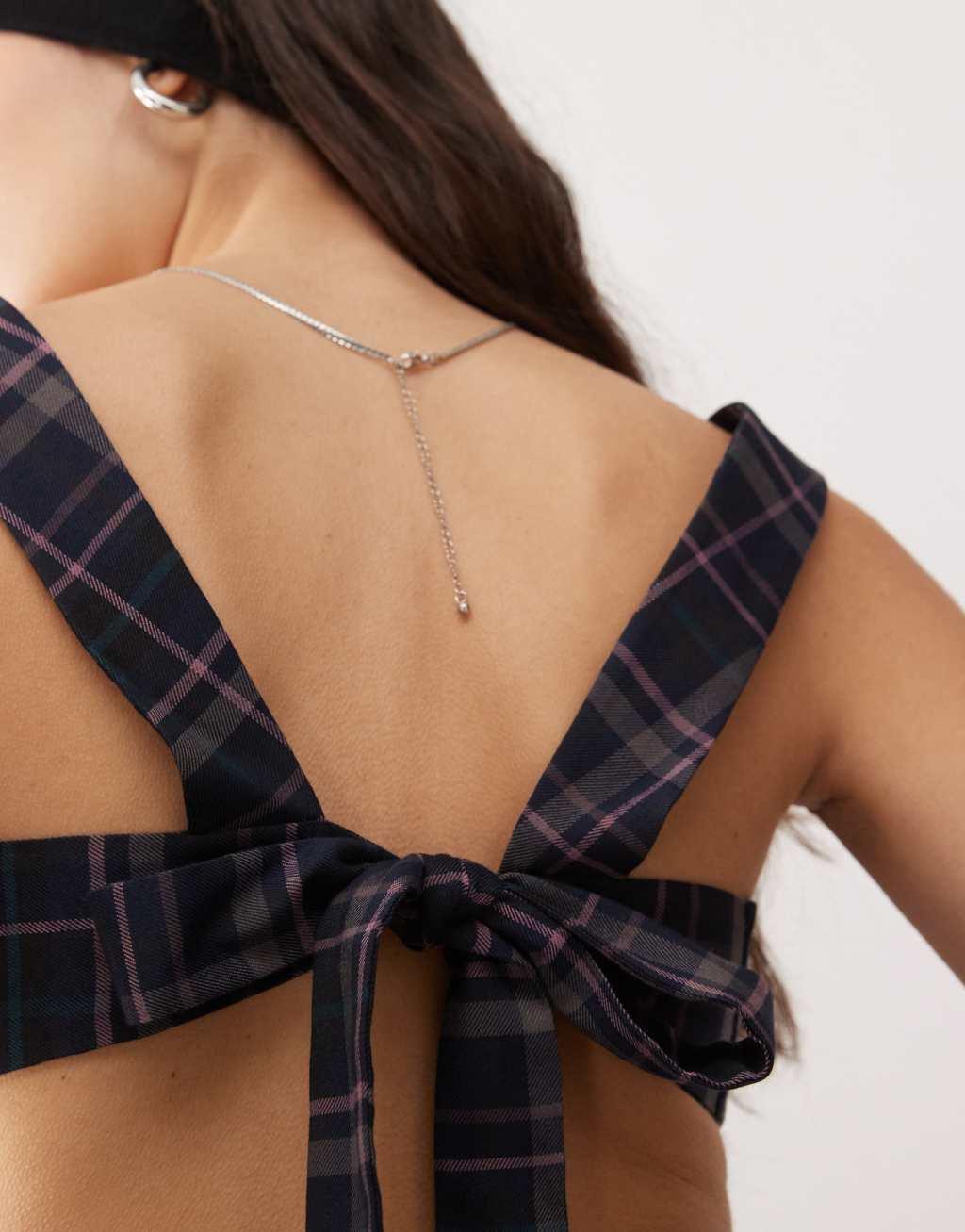 COLLUSION tie back cami top in multi plaid - part of a set Product Image