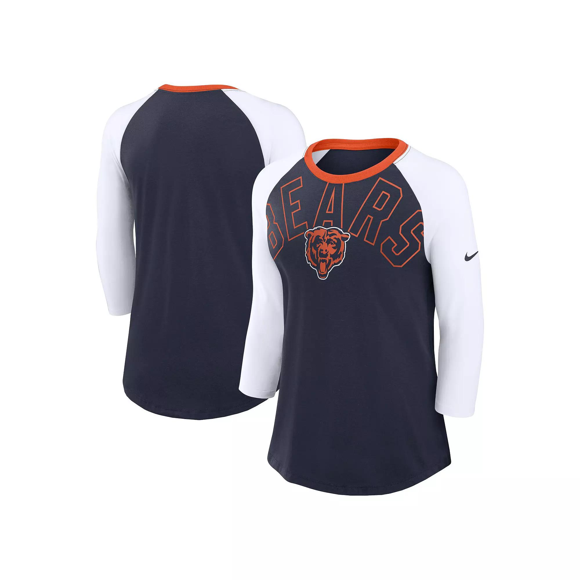 Women's Nike Navy/White Chicago Bears Knockout Arch Raglan Tri-Blend 3/4-Sleeve T-Shirt, Size: XS, Blue Product Image