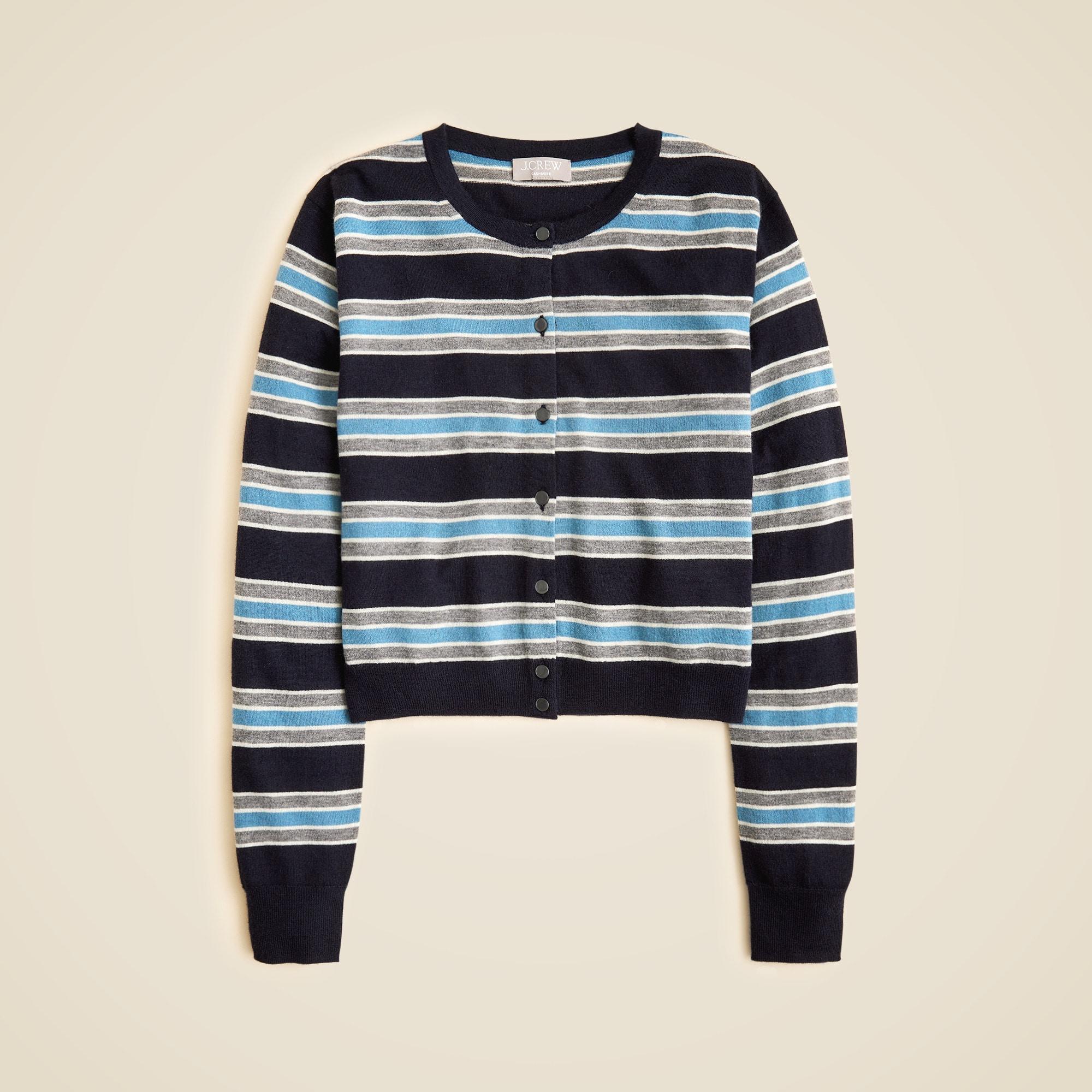 Featherweight cashmere cardigan in stripe Product Image