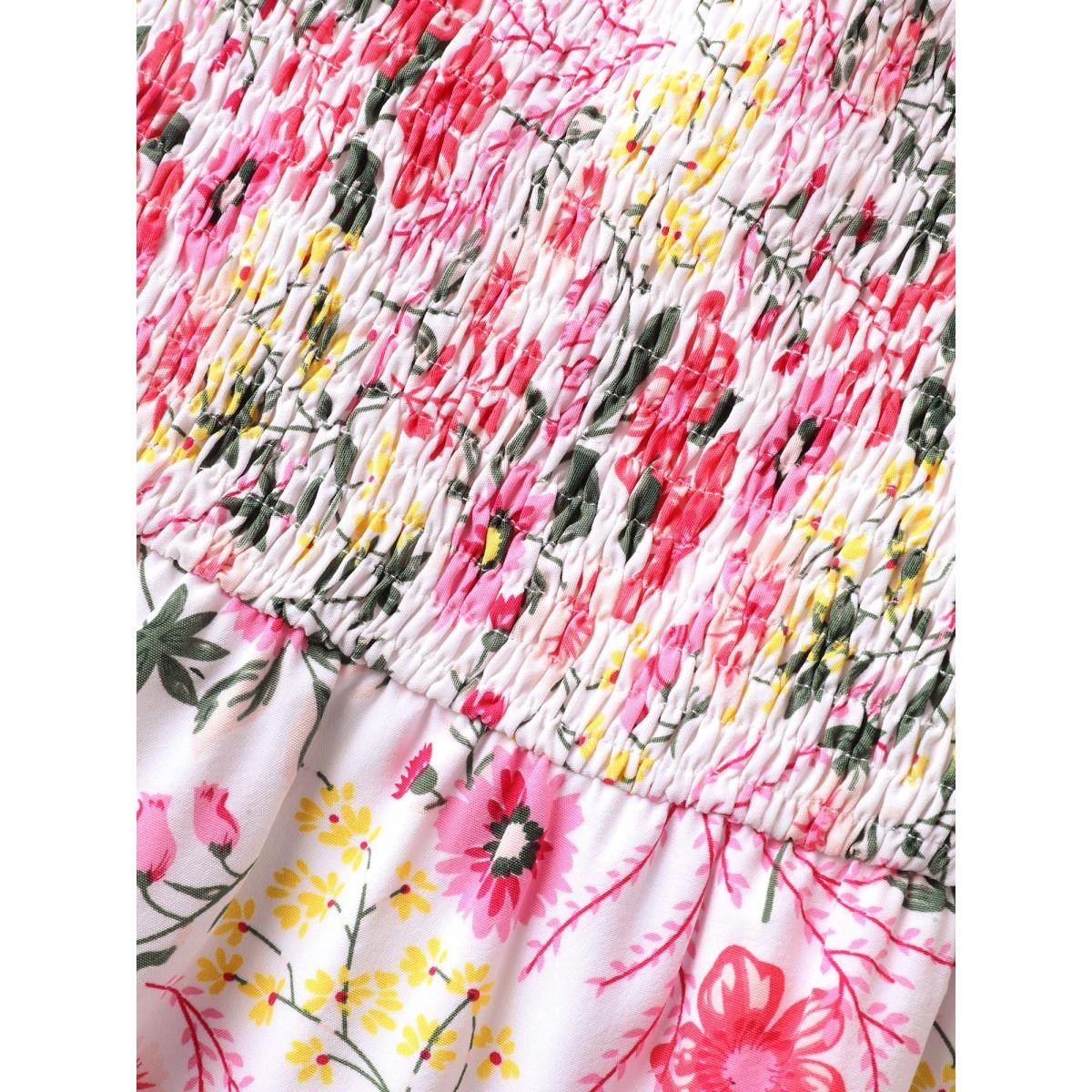 Plus Size Shirred Floral Print Pockets Maxi Dress WhiteSmoke Women Timeless Square Neck Short sleeve Curvy BloomChic 30/6X Product Image