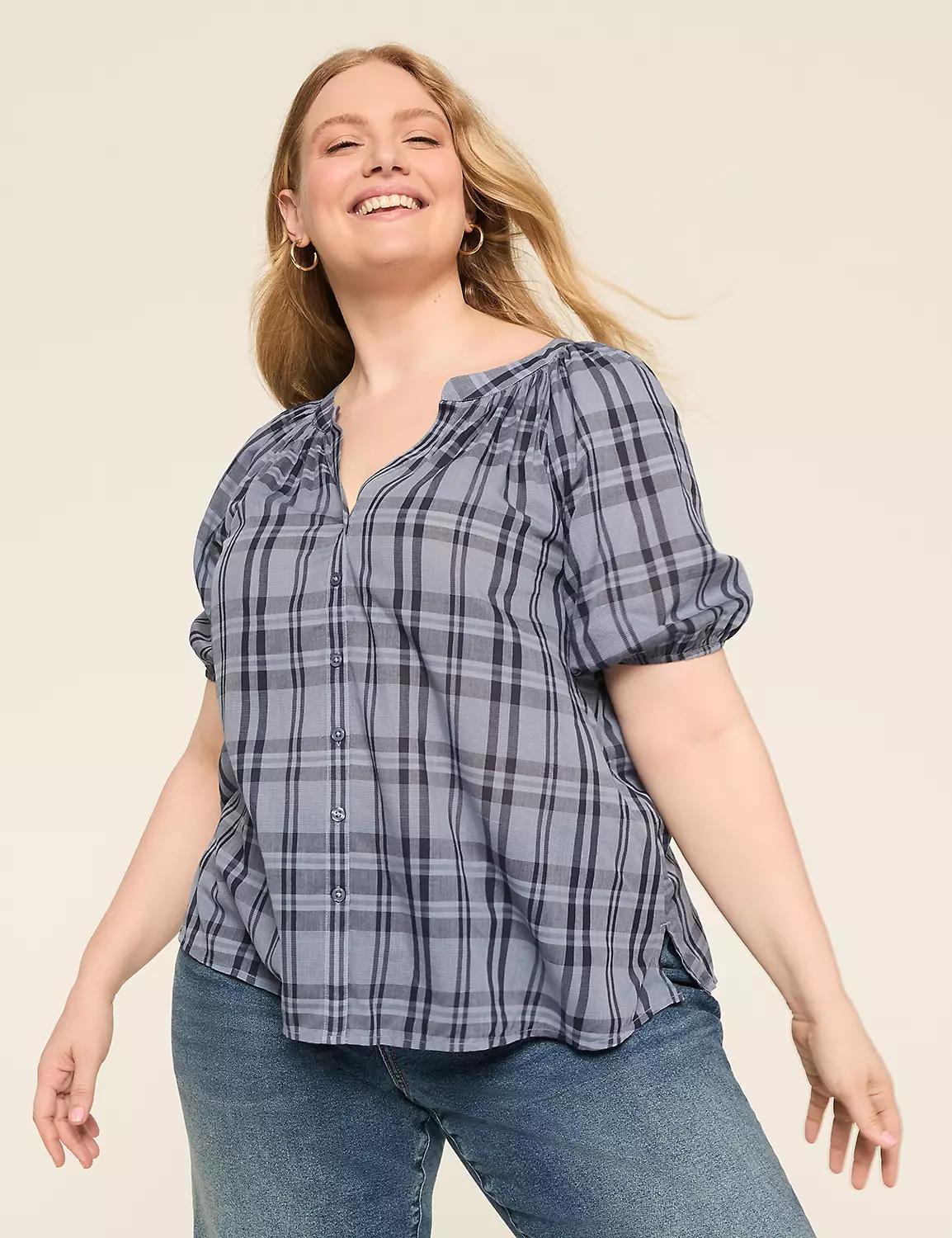 Puff-Sleeve Button-Down Blouse Product Image