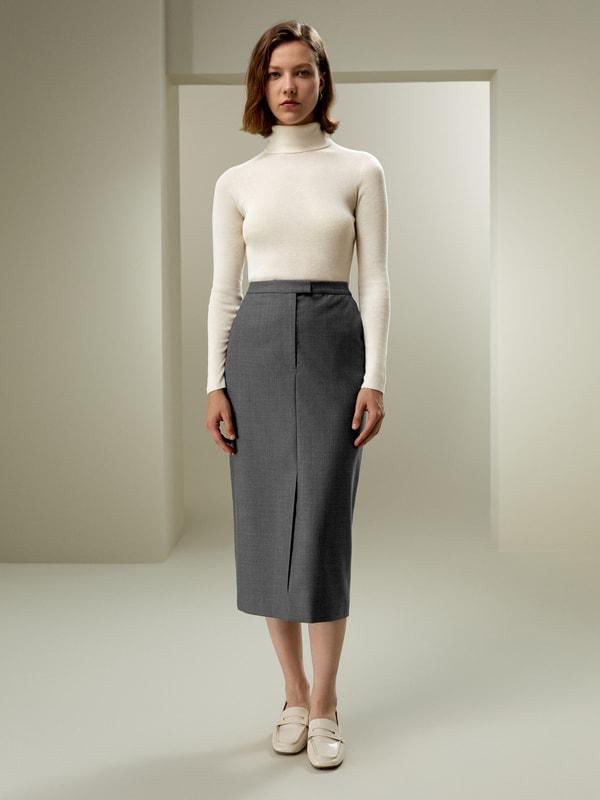 LILYSILK Wool Skirt - Female - Black Silk and Wool - Delicate Elastic Back Waist Skirt 6 Product Image