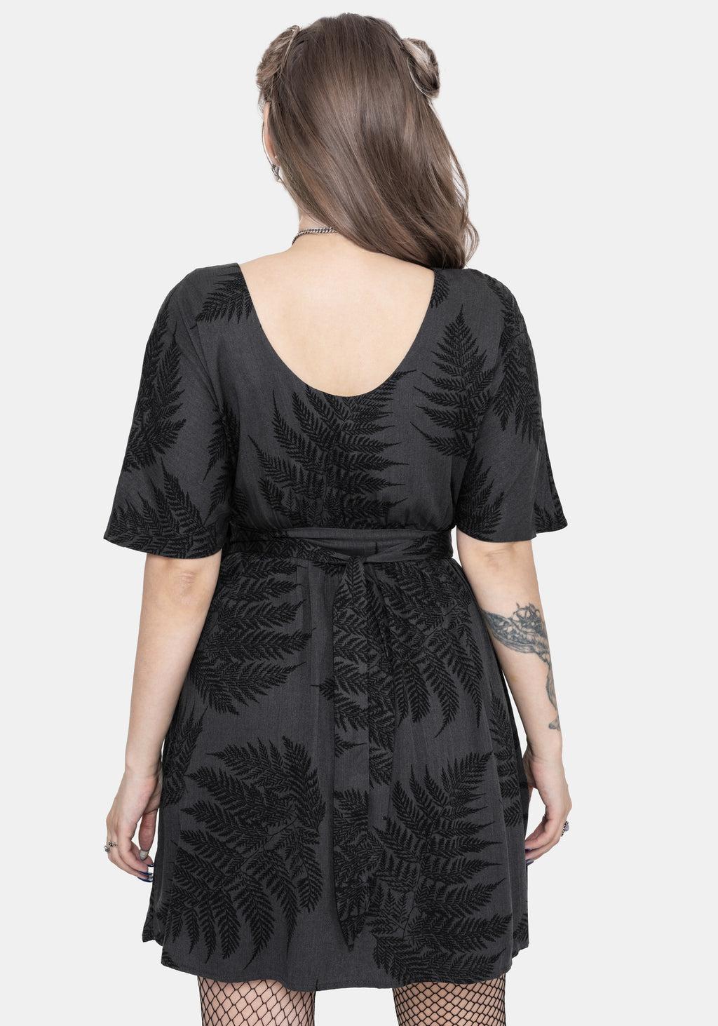 Ruin Fern Printed Tie Back Mini Dress - Grey Product Image