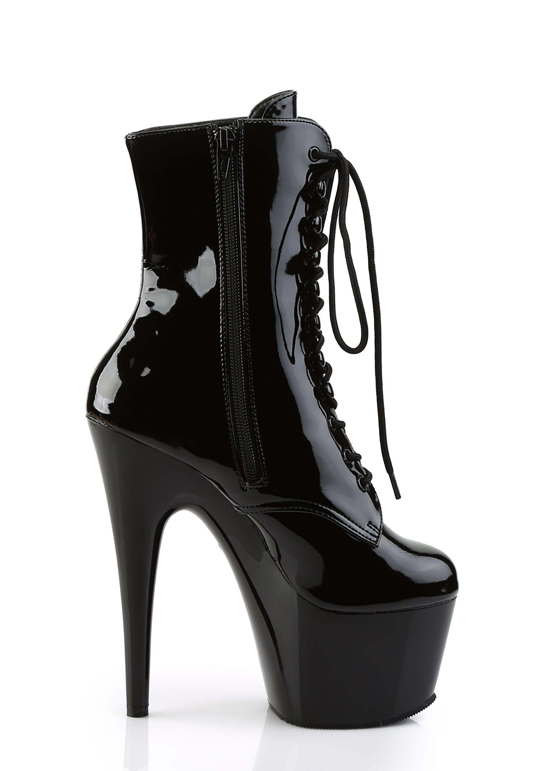 Pleaser Vinyl Stiletto Platform Boots - Black Product Image