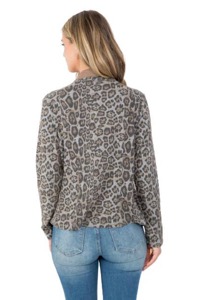 Brown Animal Print Front Zip Surplice Closure Jacket Product Image