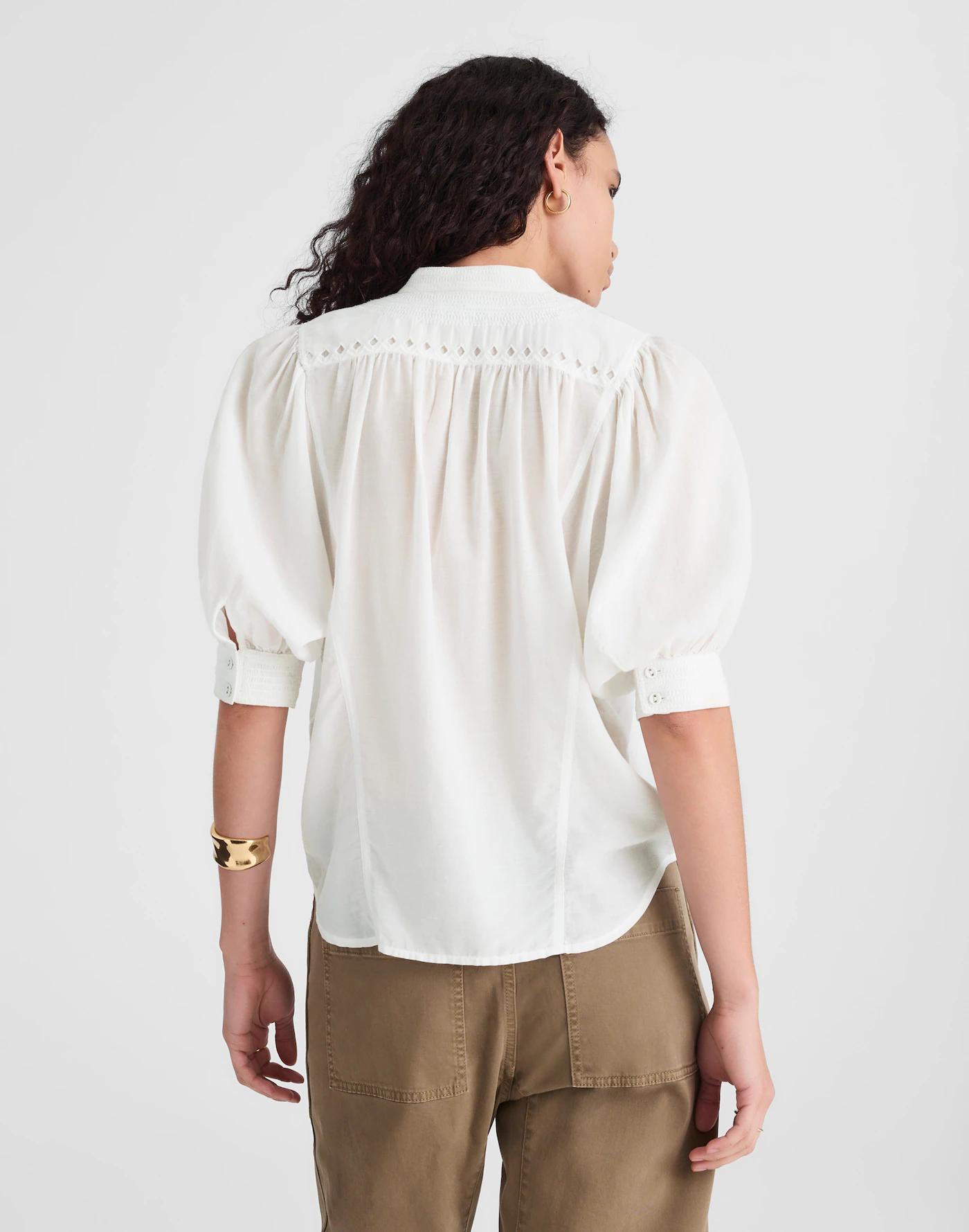 Puff-Sleeve Band-Collar Shirt Product Image