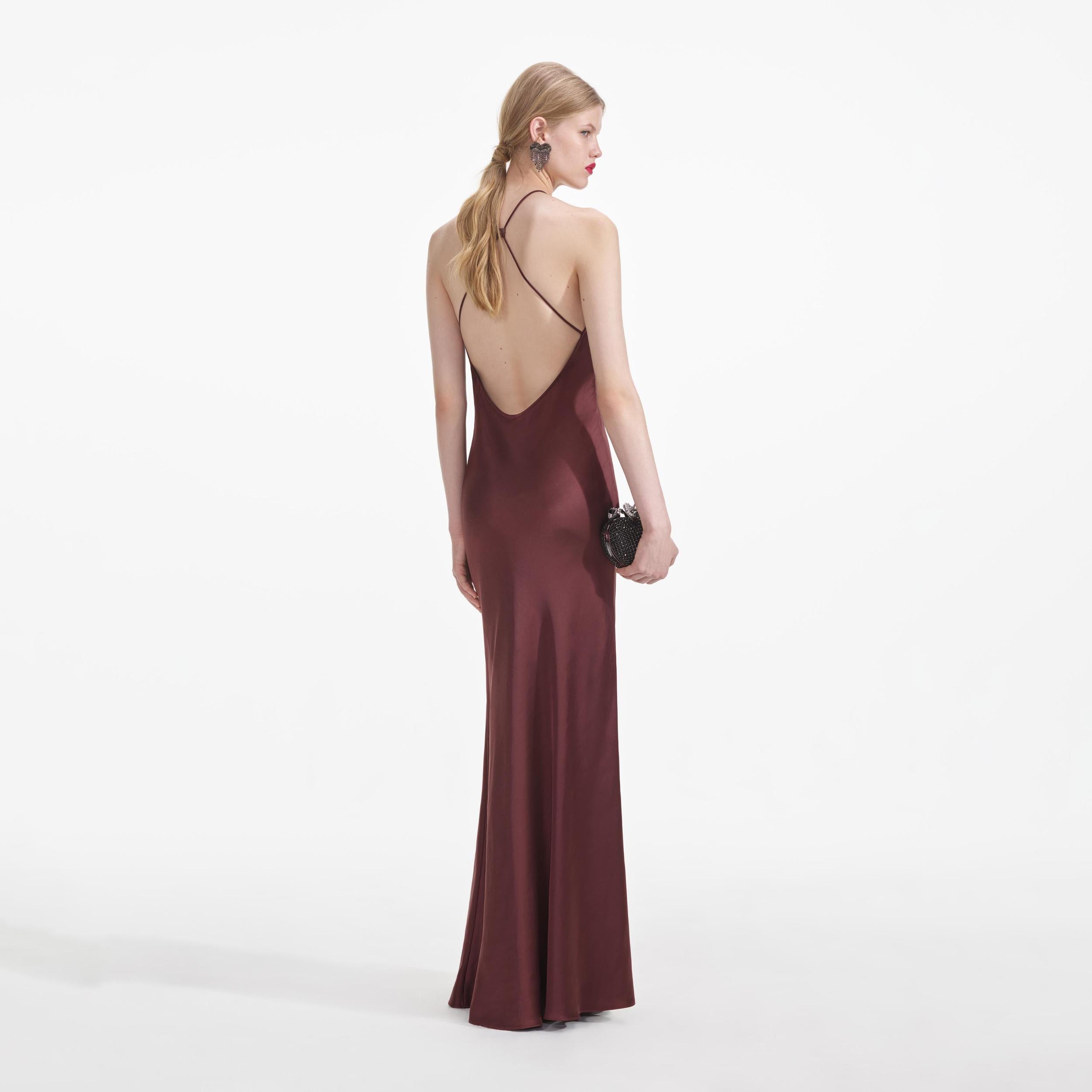Brown Satin Maxi Dress Product Image