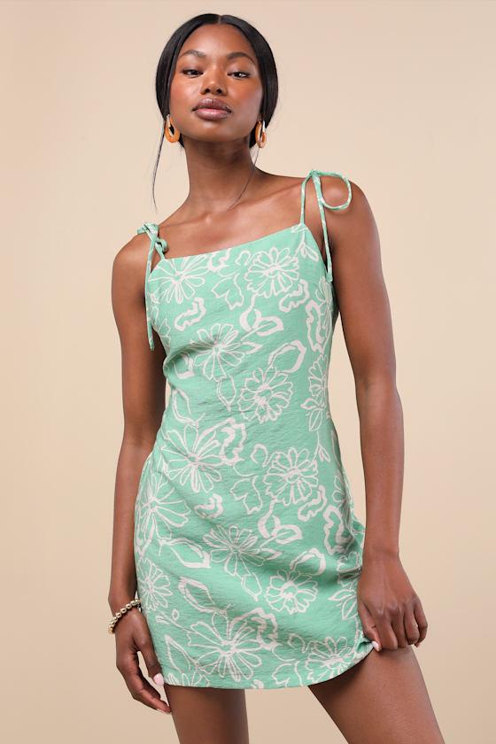 Harmonia Green Floral Print Tie-Strap Mini Dress Product Image