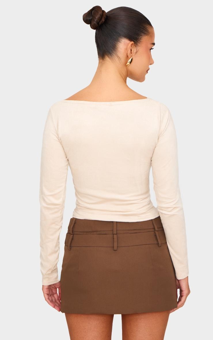 Cream Faux Suede Boatneck Long Sleeve Top Product Image