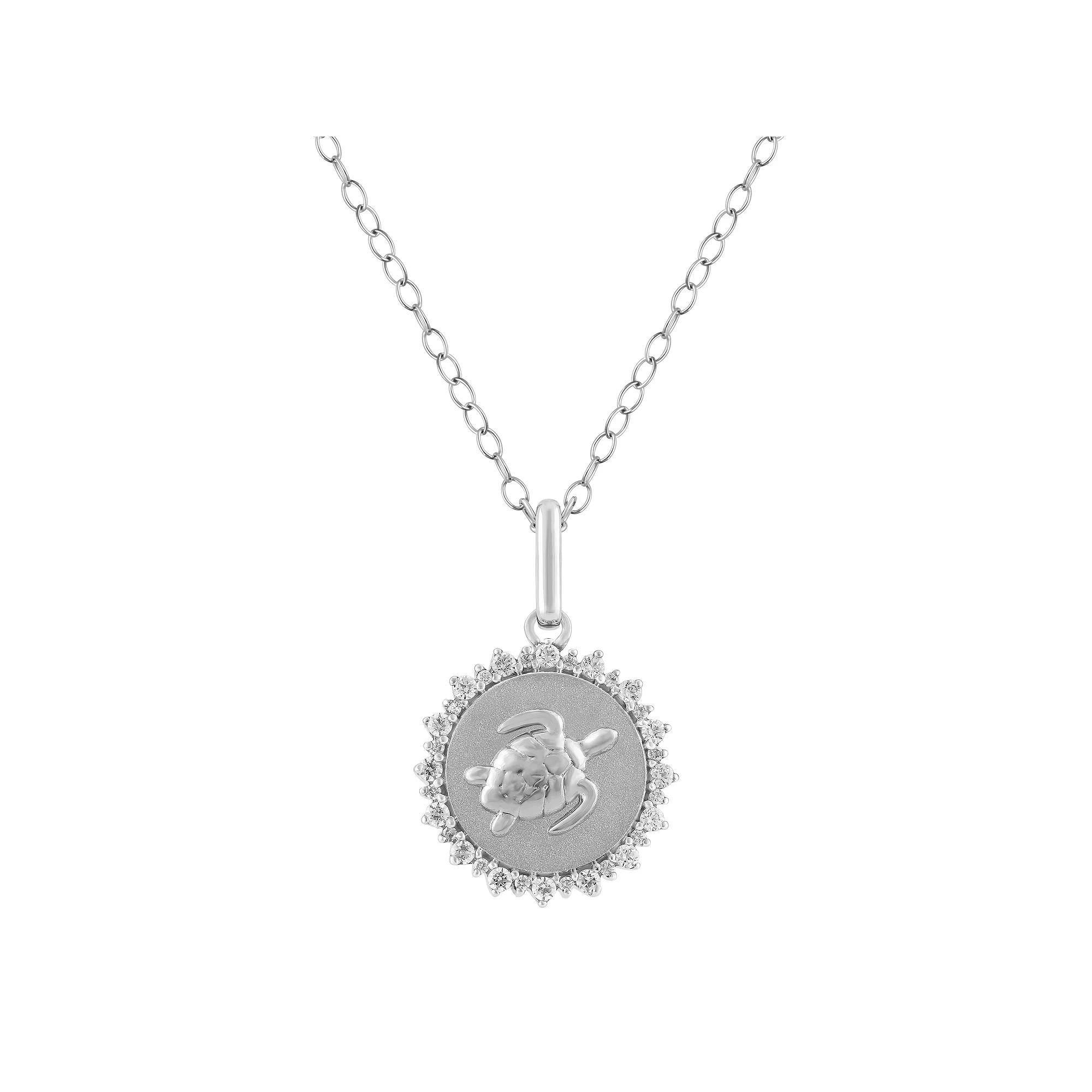 Royal Aura Sterling Silver 1/4 Carat T.W. Diamond Medallion Turtle Pendant Necklace, Women's, Size: 18" Product Image
