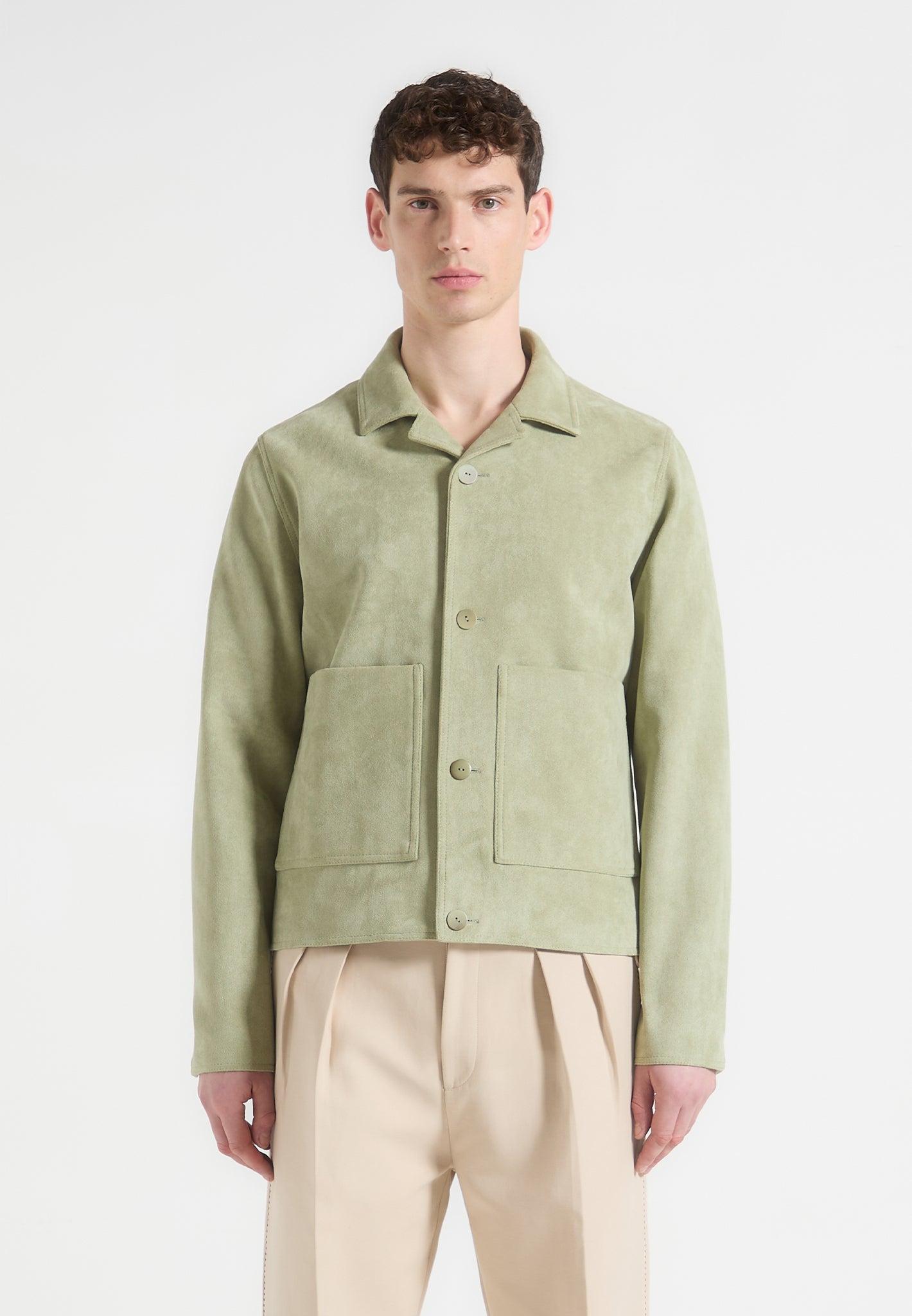 Michel - Suede Jacket with Revere Collar - Sage Male Product Image