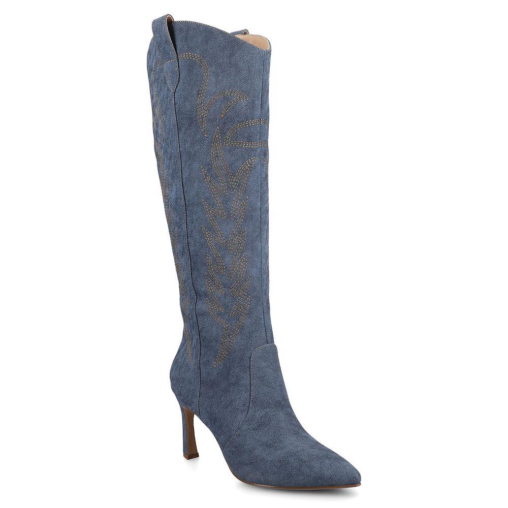 Journee Laramie Women's Stiletto Knee-High Embroidered Boots, Size: 7, Blue Product Image