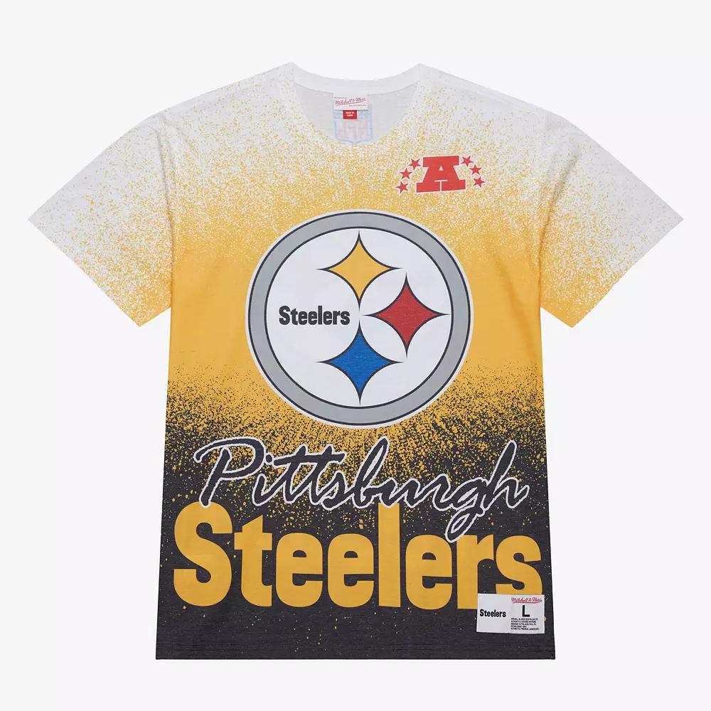 Men's Mitchell & Ness  White Pittsburgh Steelers Team Burst Vintage Logo T-Shirt, Size: Large Product Image