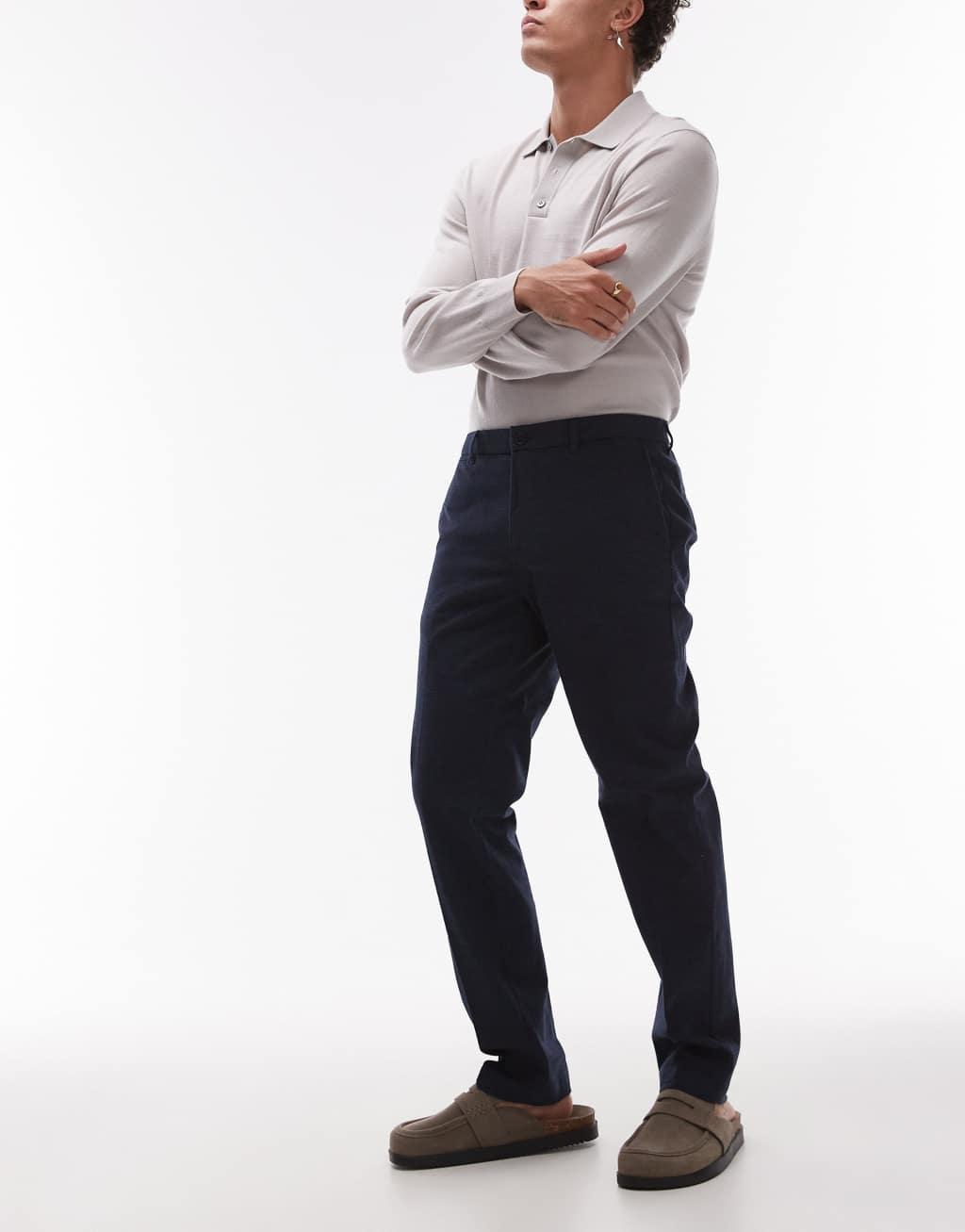 Mango herringbone tailored pants in navy Product Image