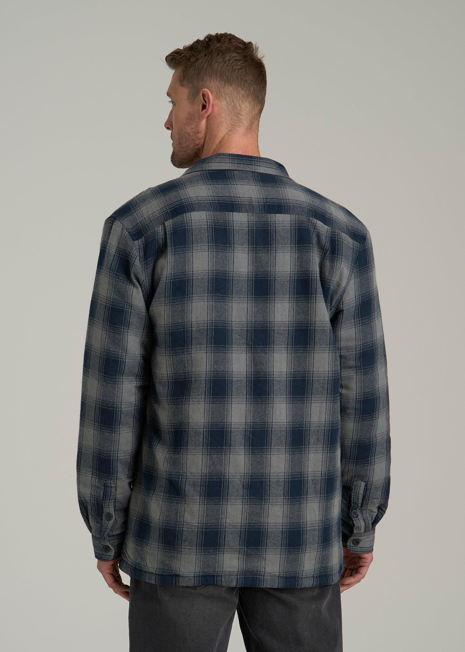 LJ&S Sherpa-Lined Shirt Jacket for Tall Men in Midnight Navy & Medium Grey Plaid Male Product Image