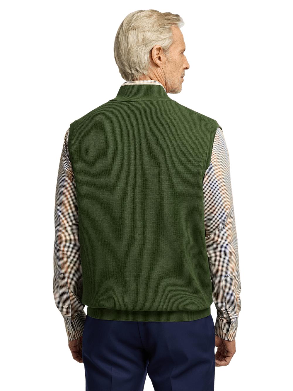 Cotton Full Zip Mock Neck Vest - Green Product Image