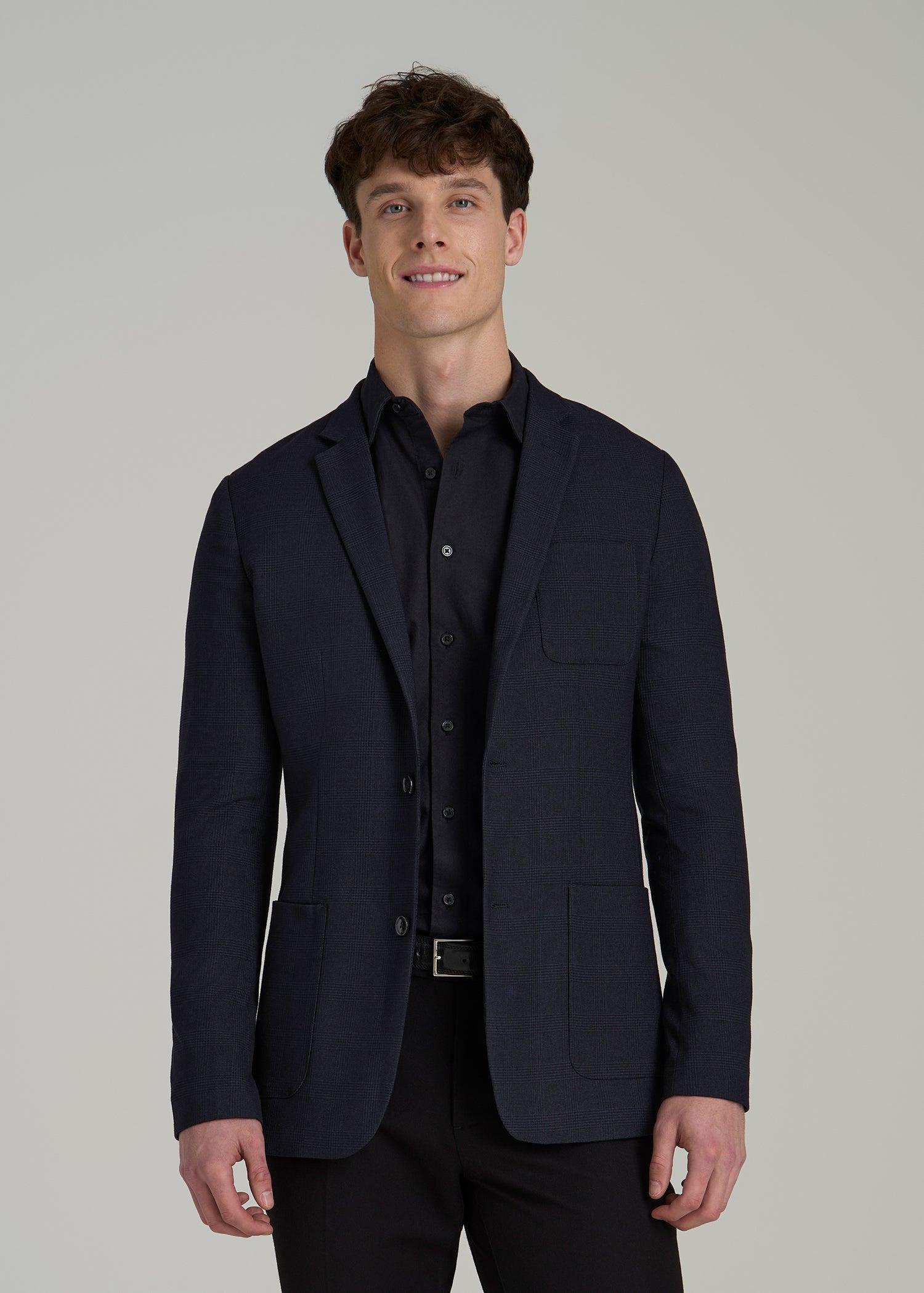 Core Blazer for Tall Men in Black and Blue Plaid Male Product Image