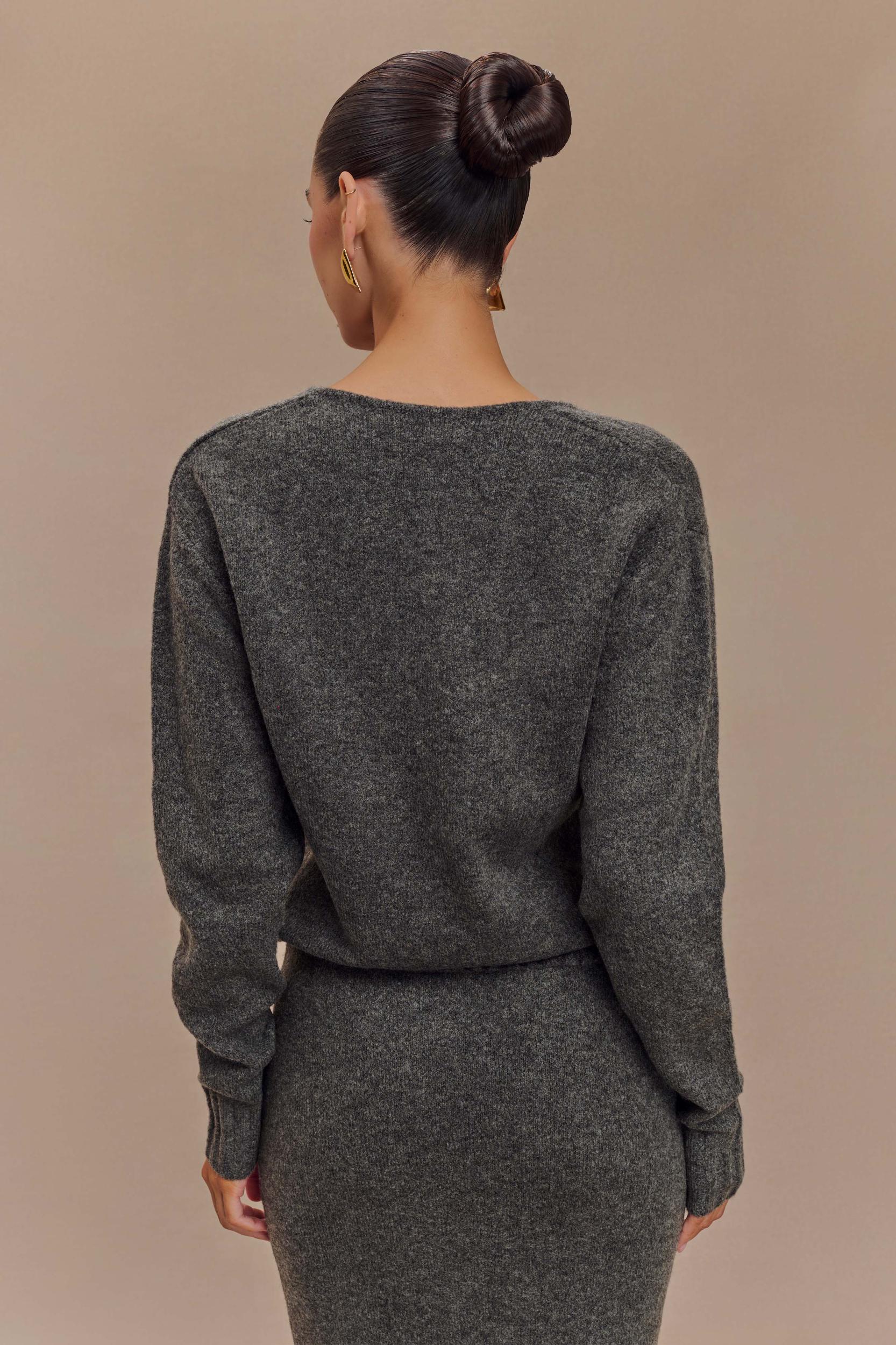 Ella V Neck Knit Jumper With Scarf - Charcoal Marle Product Image