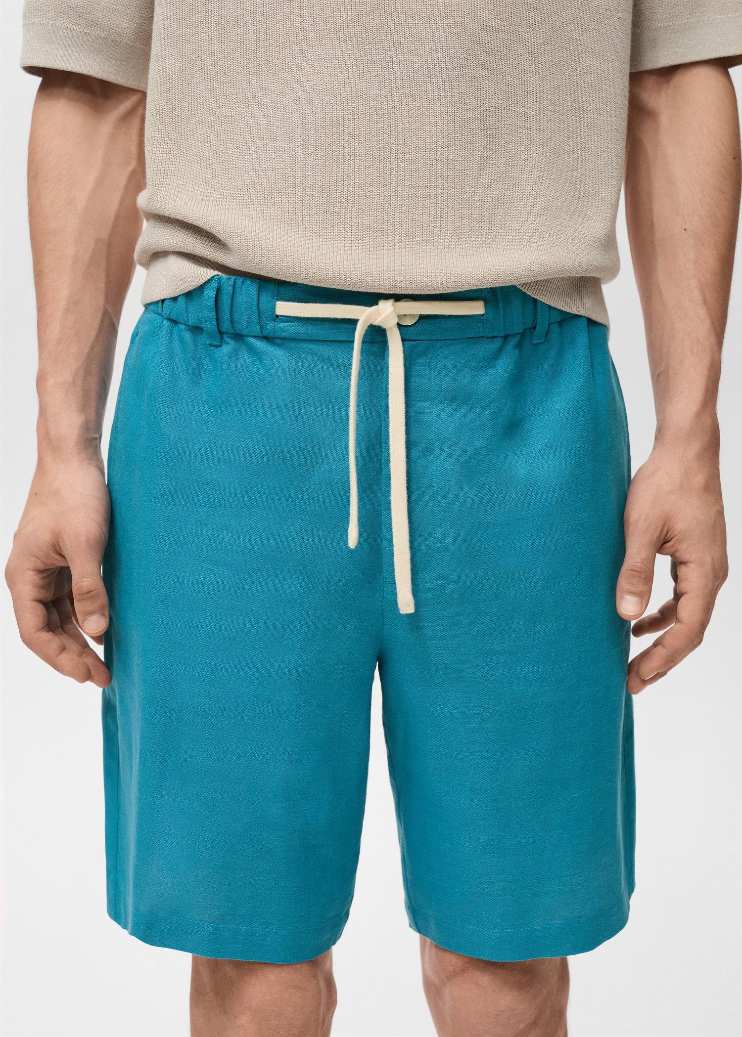 Linen-blend bermuda shorts with drawstring - Men | MANGO USA Product Image