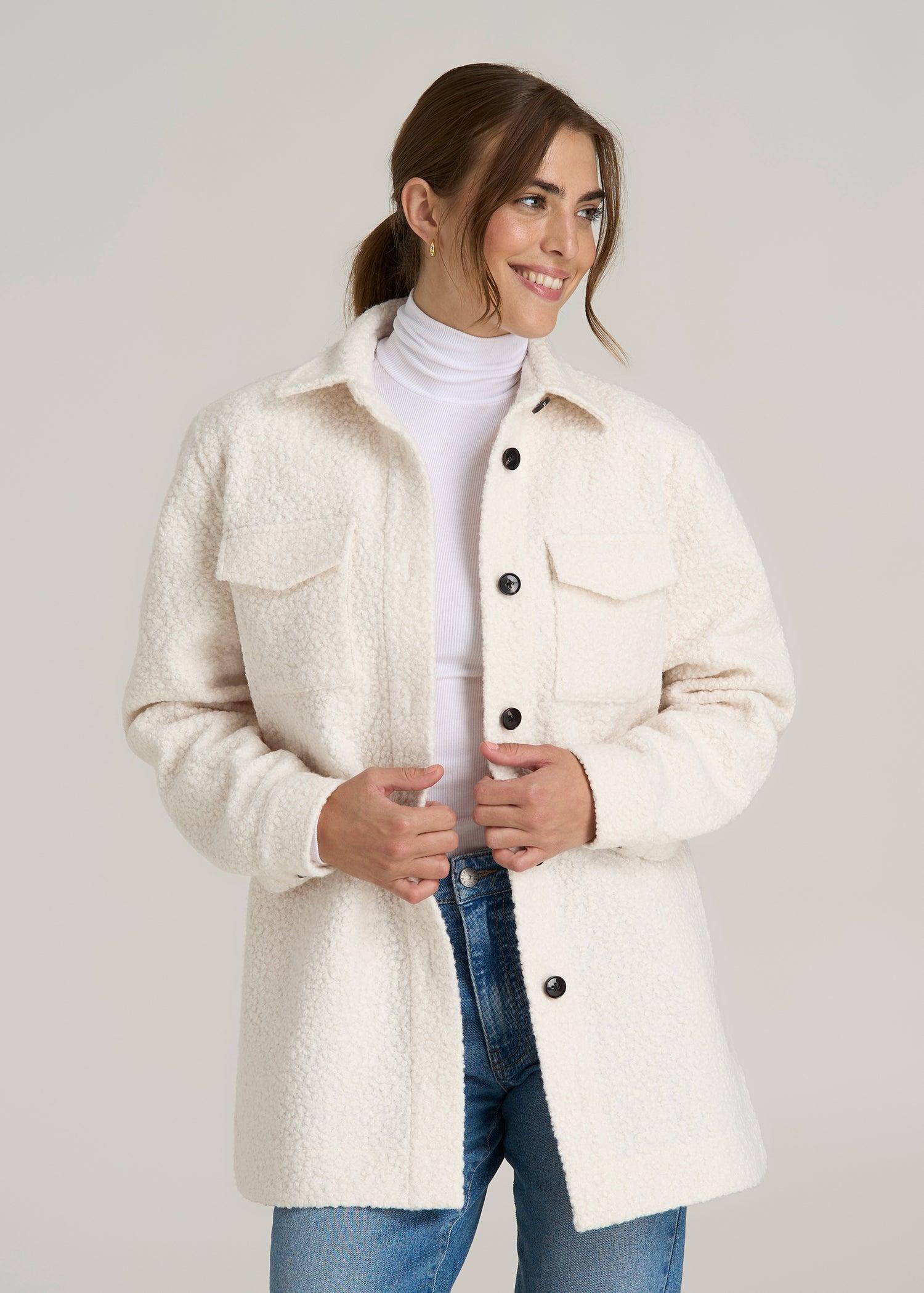 Relaxed Boucle Shacket for Tall Women in Winter White Female Product Image