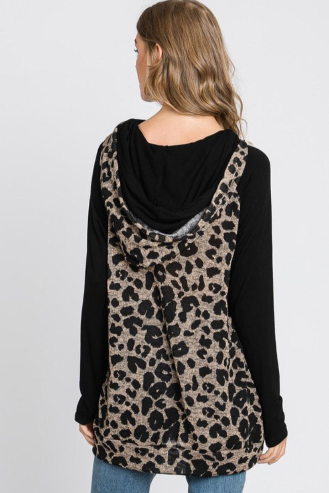 Leopard Print Color Block Hoodie Product Image