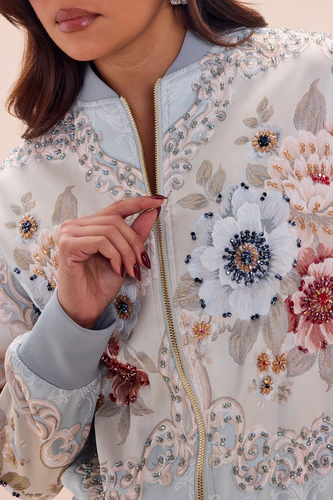 Riannon Embellished Jacquard Jacket - Grey Female Product Image