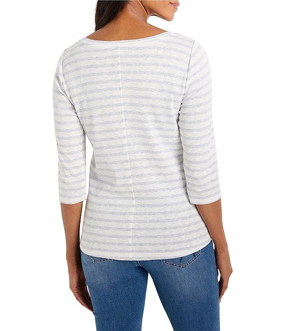 NIC + ZOE Knit Stripe Print Boat Neck 3/4 Sleeve Tee Product Image