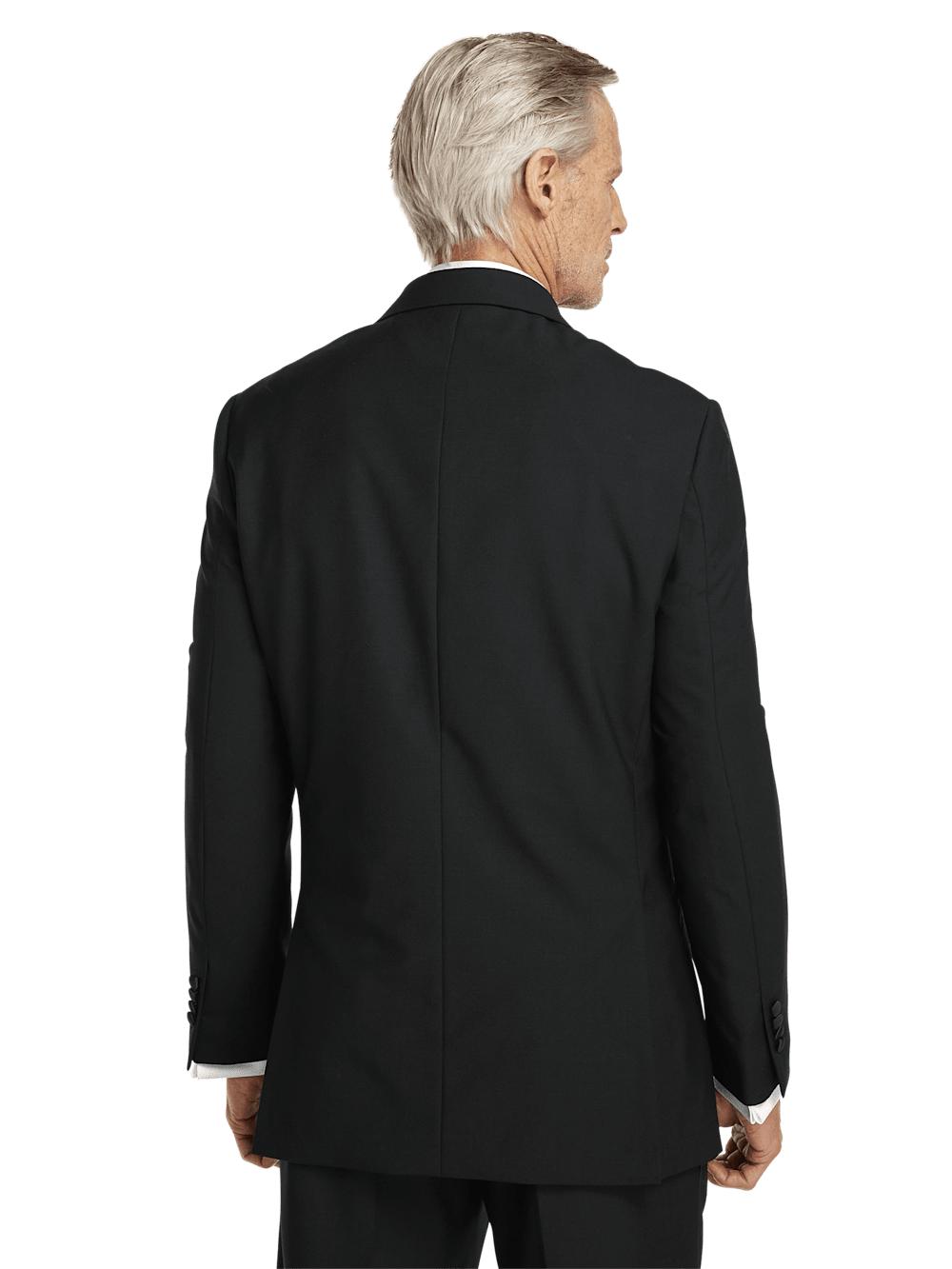 Wool Stretch Single Breasted Peak Lapel Tuxedo Jacket - Black Product Image