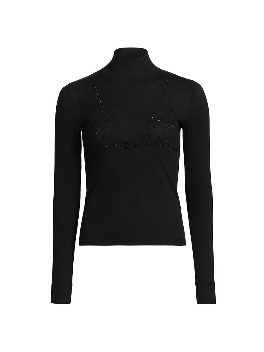 Womens Ribbed Rhinestone Turtleneck Top Product Image