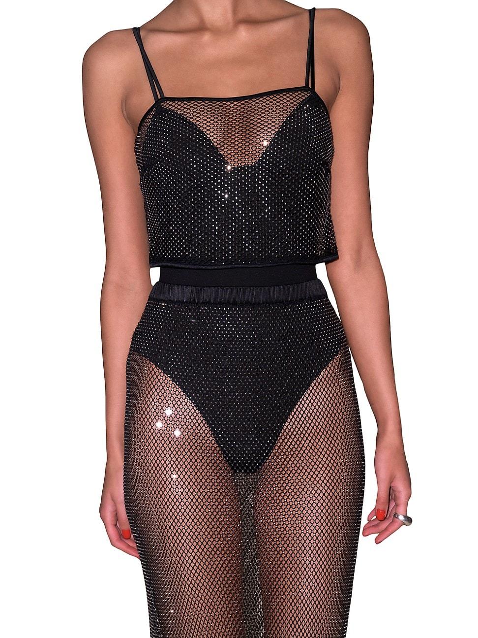 Womens Rhinestone Fishnet Crop Top Product Image