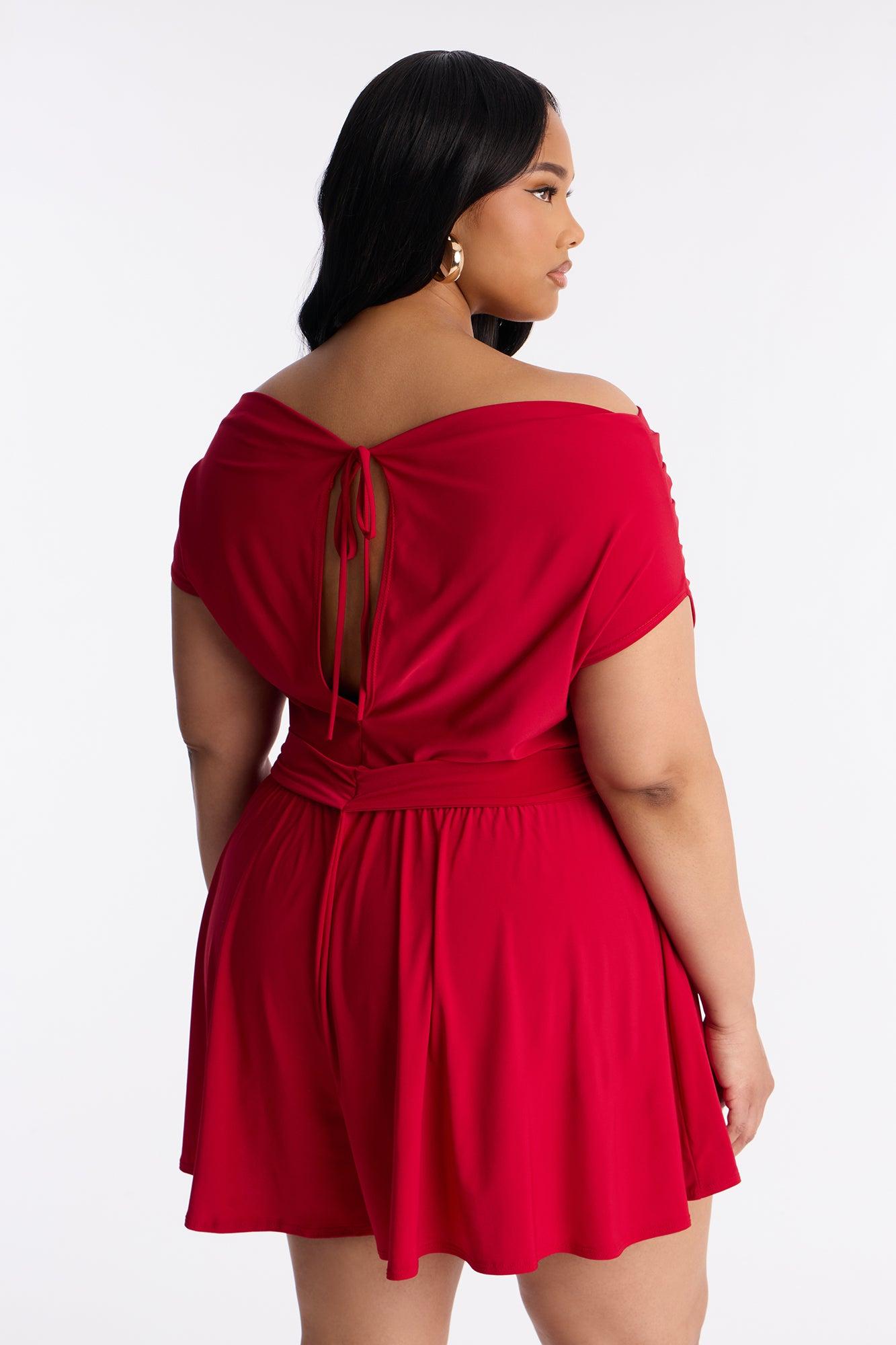 Uma Ruched Short Sleeve Romper - Red Female Product Image