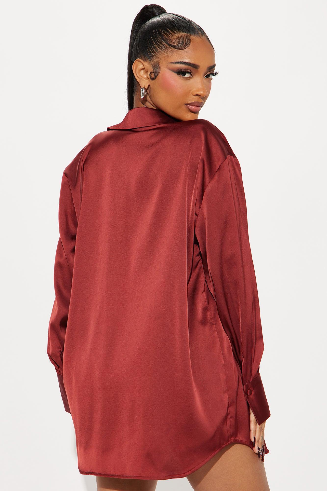 Hopeless Romantic Satin Romper Set - Burgundy Product Image