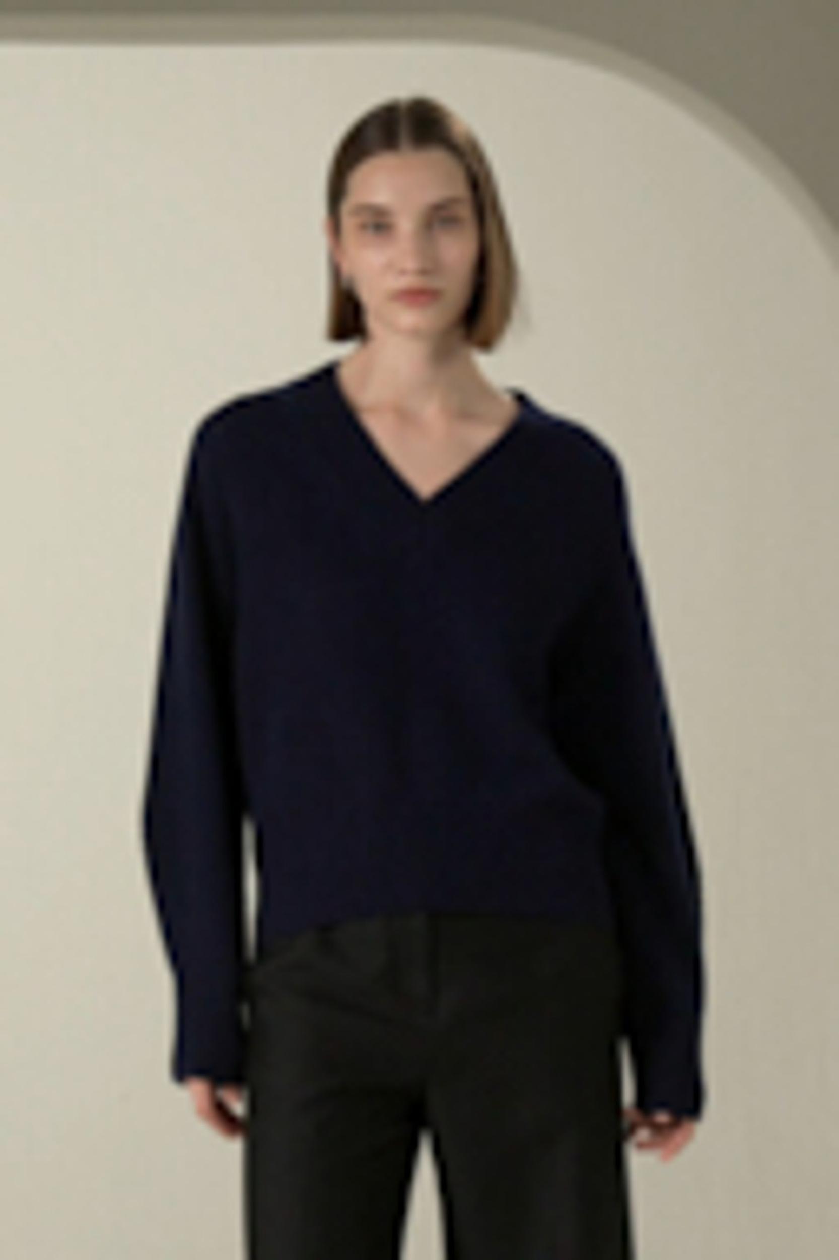 V-Neck Relaxed Fit Wool Cashmere Blend Sweater Product Image