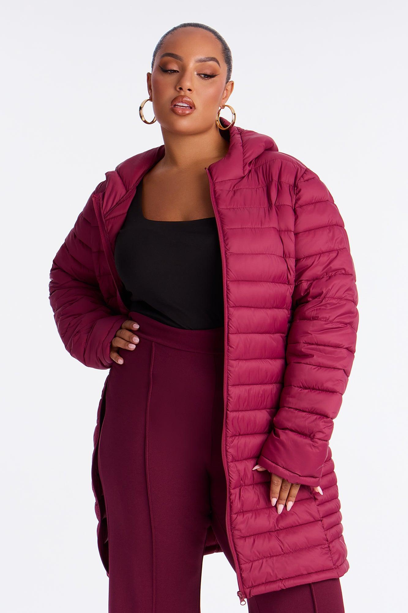 Padded Landing Puffer Coat - Burgundy Female Product Image