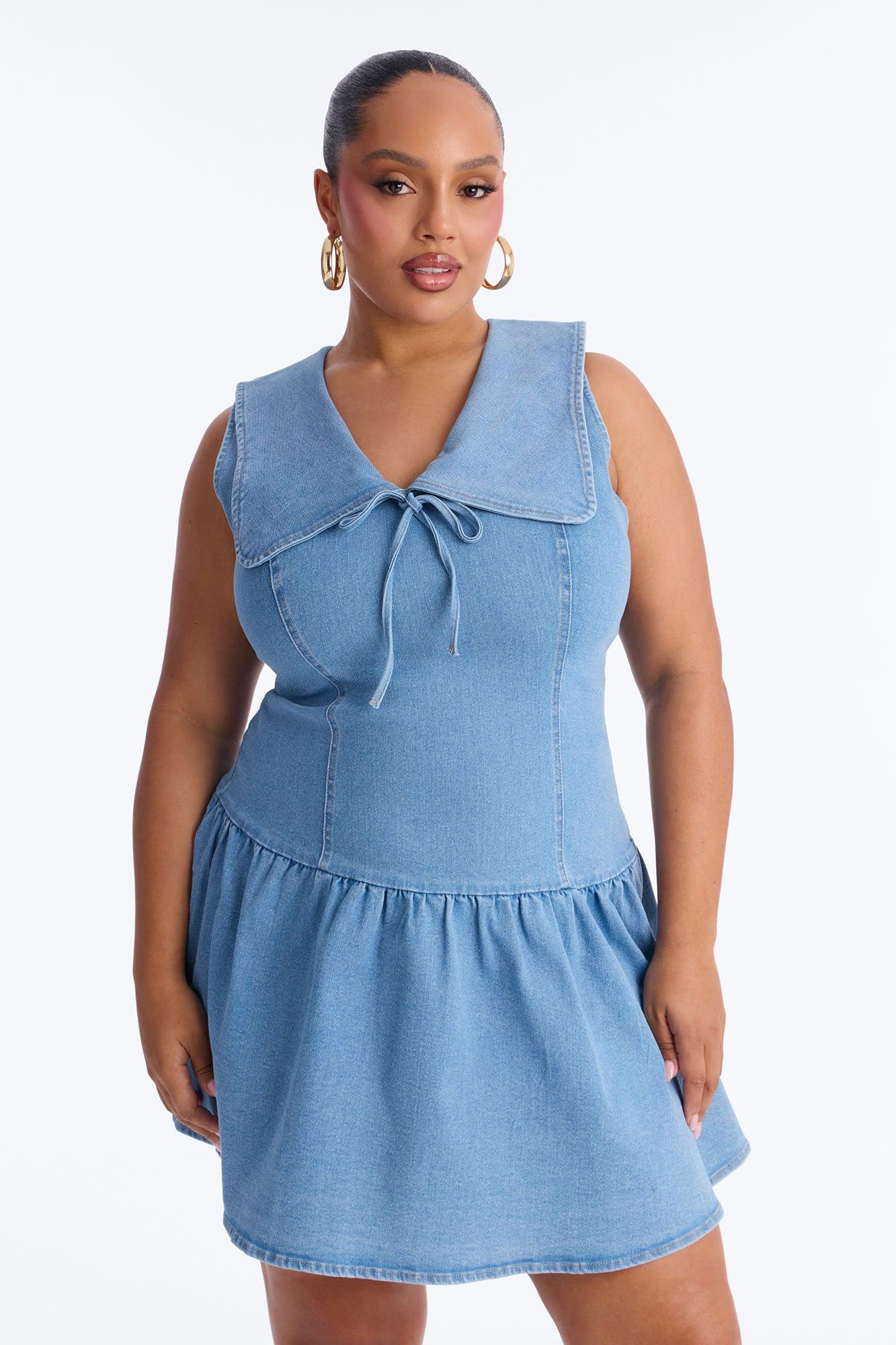 Rebekah Collar Denim Mini Dress - Light Wash Female Product Image
