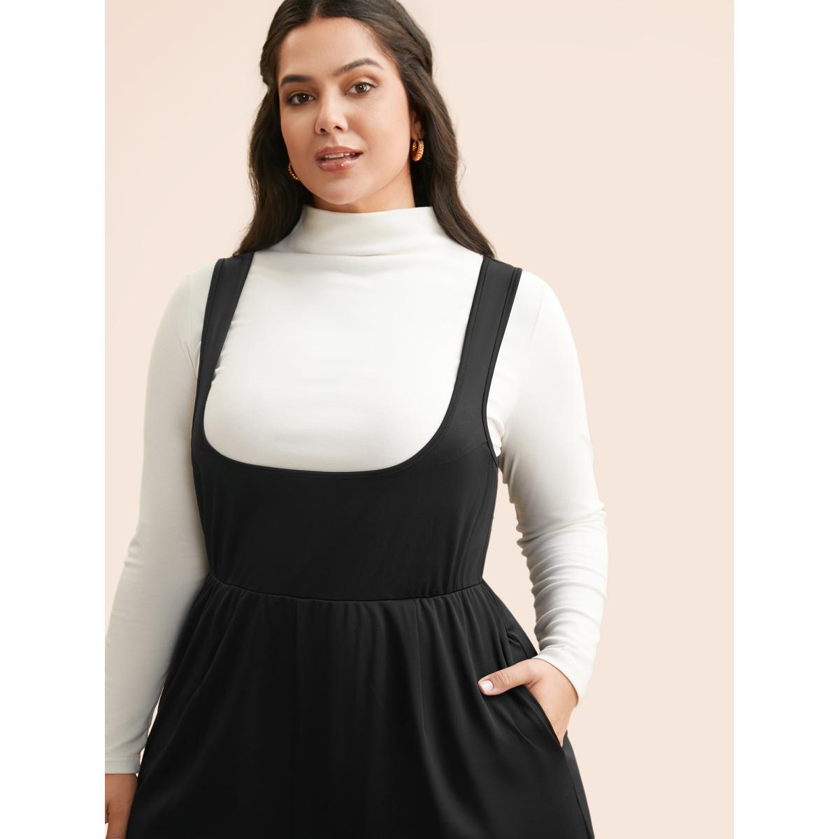 Plus Size Black Solid Slightly Stretchy Pocket Jumpsuit Women Elegant Sleeveless Non Everyday Loose Jumpsuits BloomChic 10/M Product Image