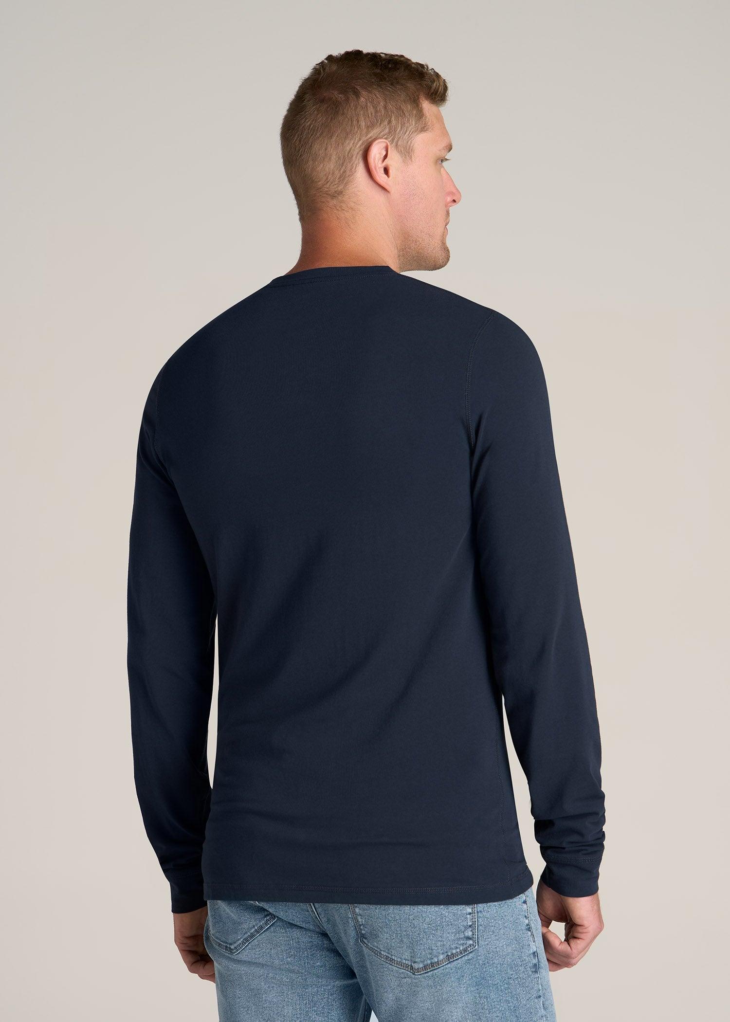 Pima Stretch Knit Henley Shirt for Tall Men in Evening Blue Male Product Image