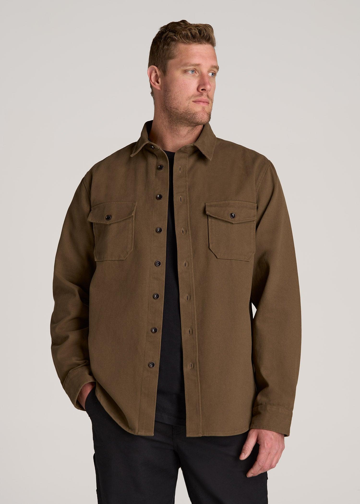 LJ&S Heavyweight Cotton Twill Overshirt for Tall Men in Grizzly Brown Male Product Image