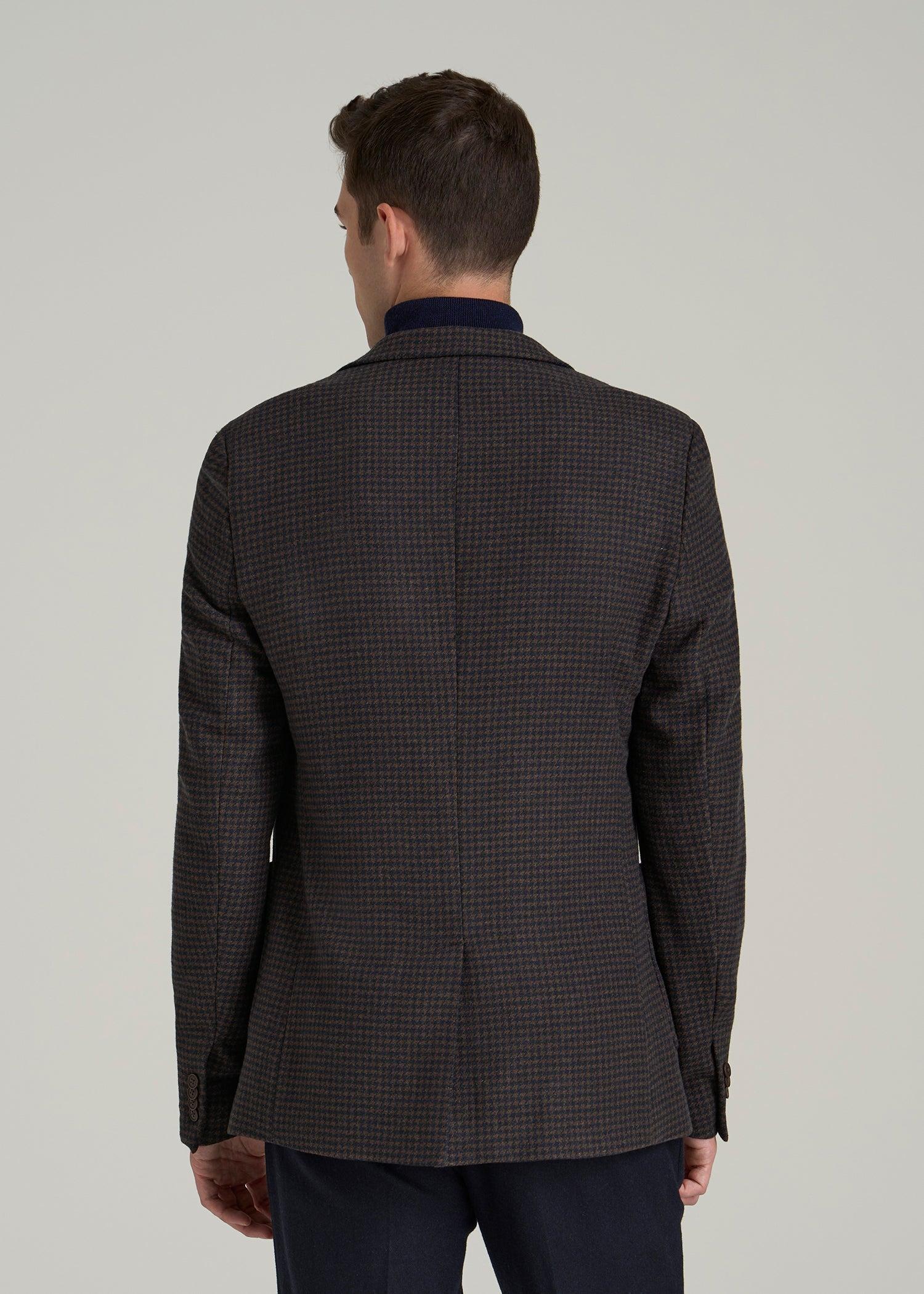 Wool Blend Blazer for Tall Men in Indigo and Brown Houndstooth Male Product Image