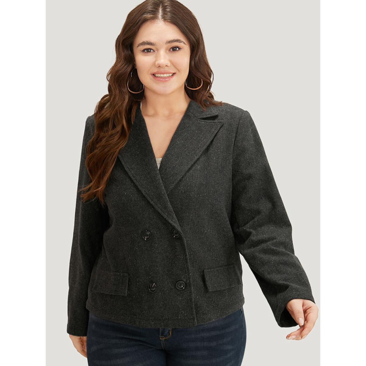 Plus Size Lapel Collar Plain Textured Button Up Blazer DimGray Women Office Plain Plain Sleeve Long Sleeve Lapel Collar 18-20/2X Office Blazers BloomChic Product Image