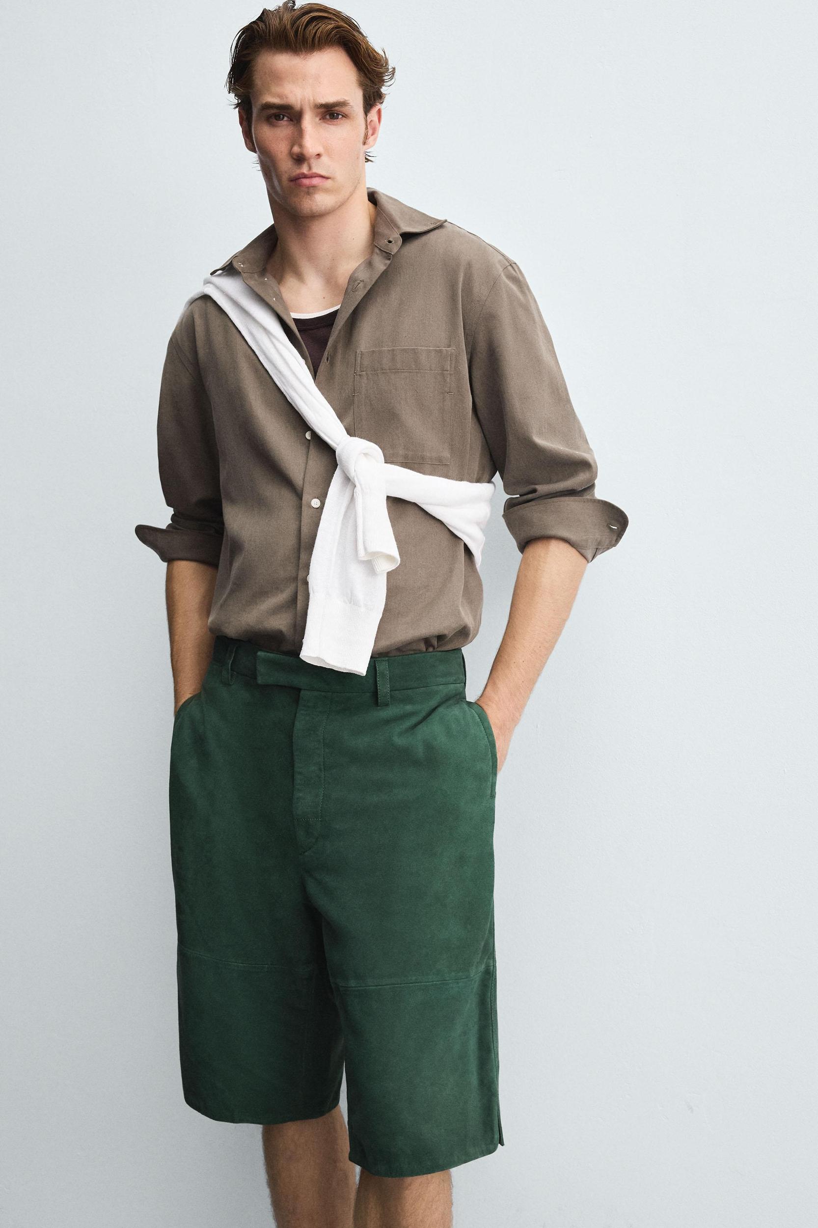 RELAXED FIT SUEDE LEATHER SHORTS Product Image