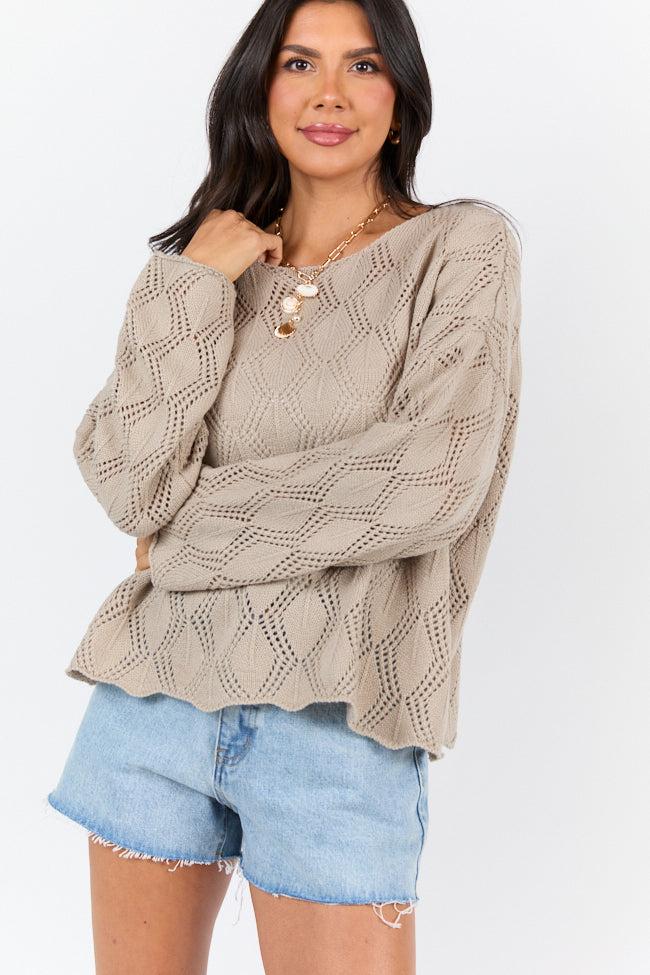 By The Bay Taupe Open Knit Sweater FINAL SALE Product Image