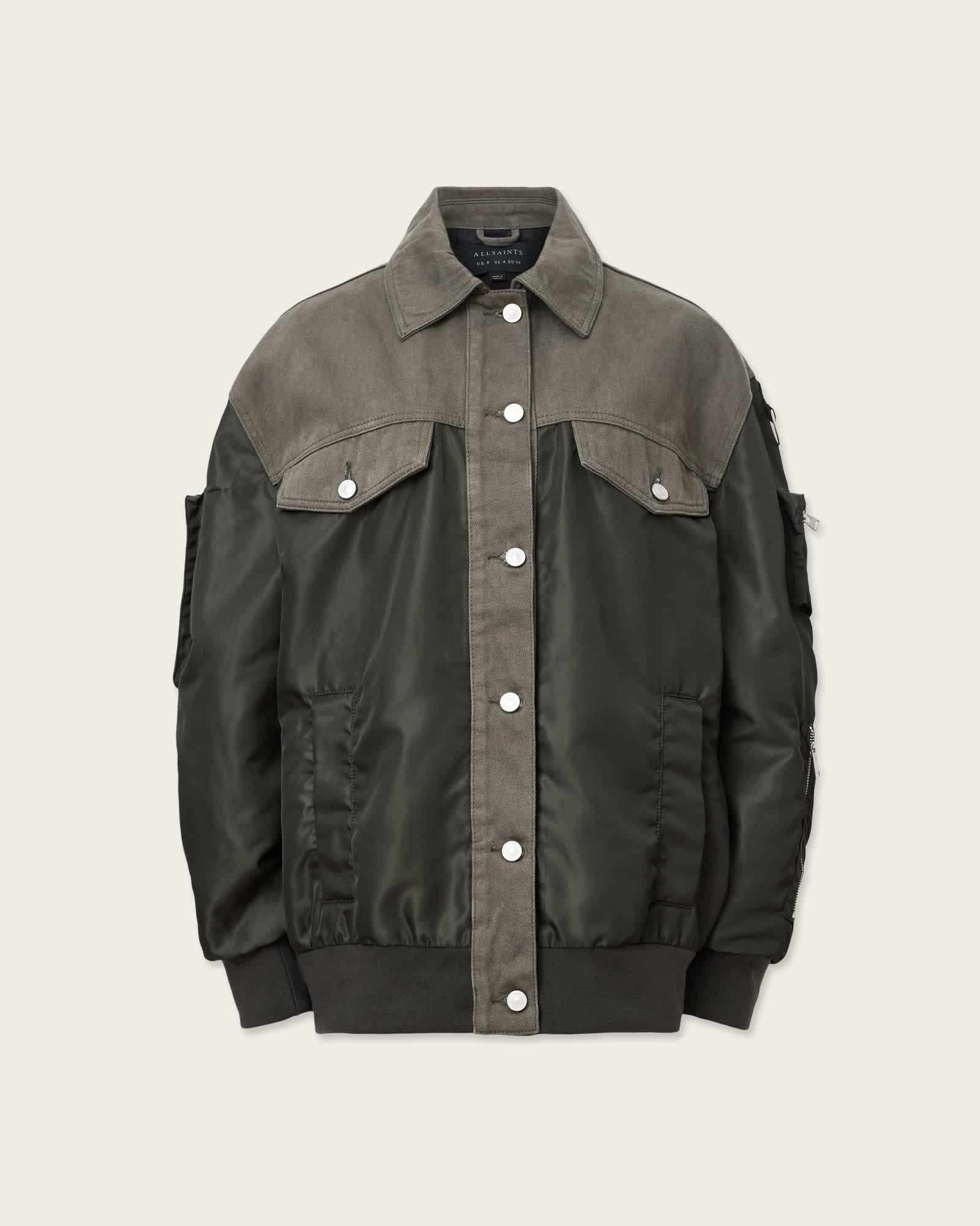 Verity Relaxed Fit Bomber Jacket KHAKI GREEN | ALLSAINTS US Product Image