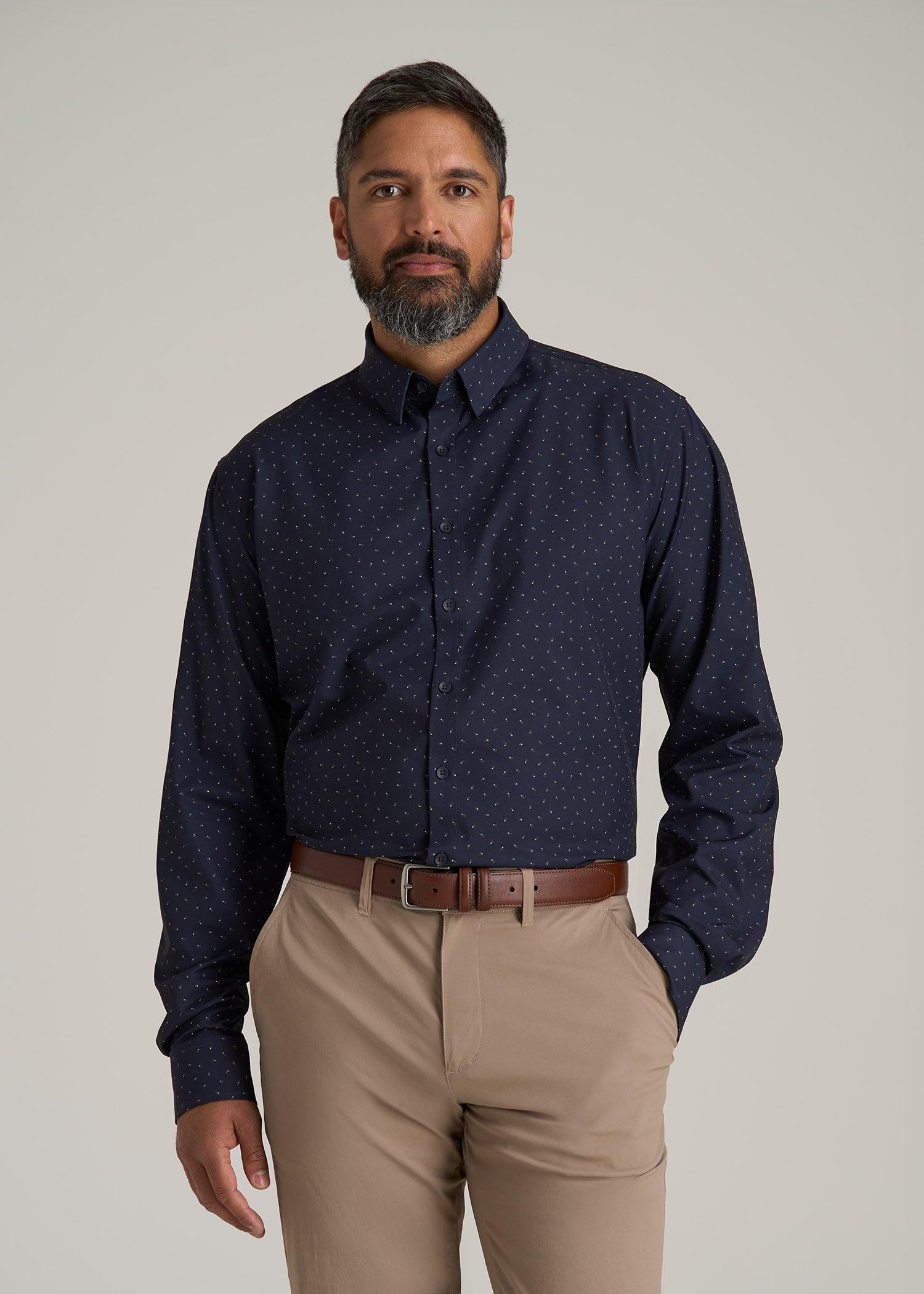 Traveler Stretch Dress Shirt for Tall Men in Dark Blue Floral Male Product Image