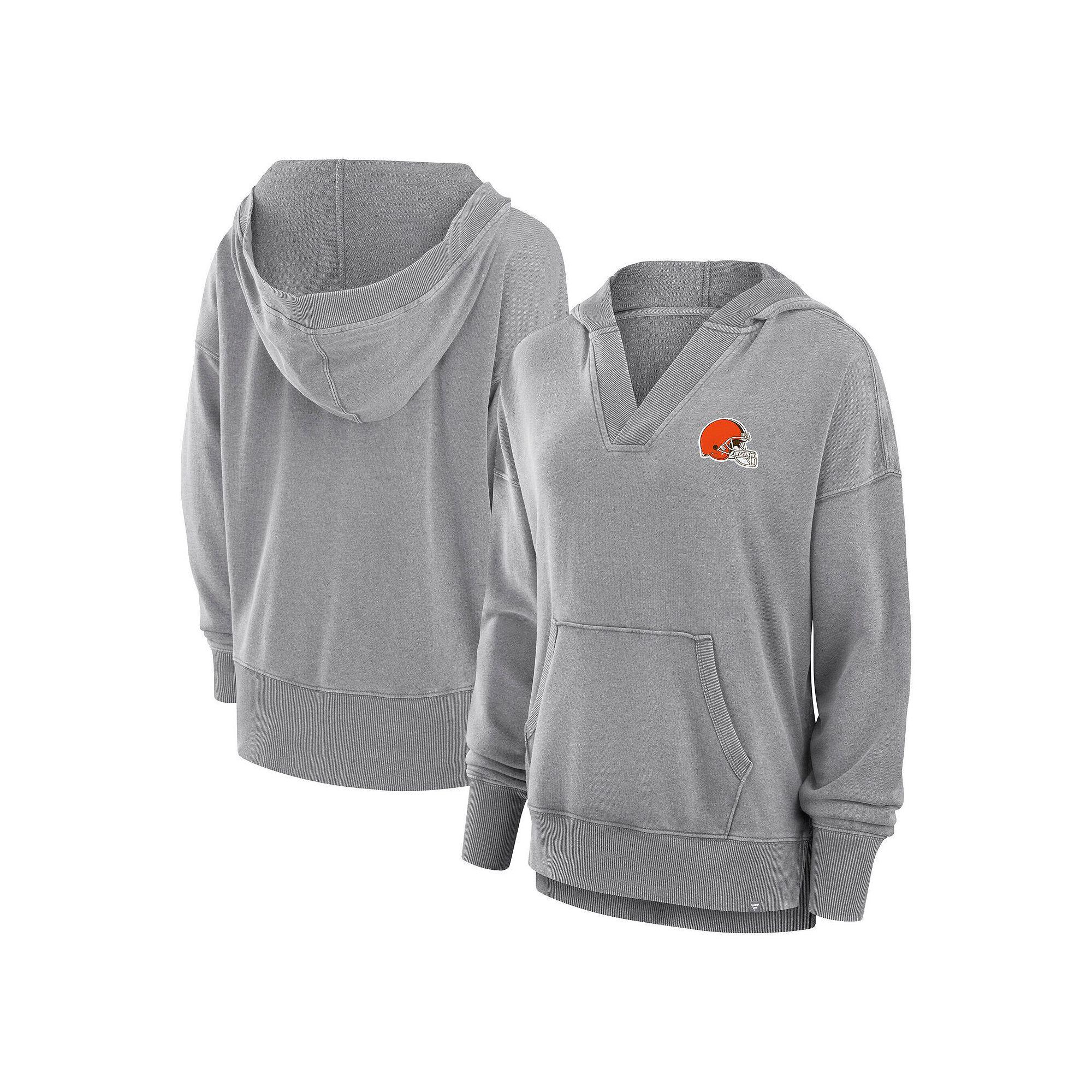 Women's Fanatics Heather Gray Cleveland Browns Initiative Snow Wash French Terry V-Neck Pullover Hoodie,  Product Image