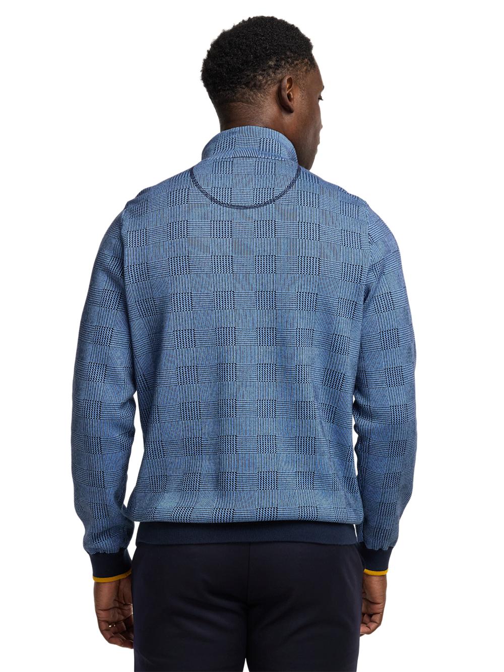 Cotton Quarter Zip Mock Neck Sweater - Blue/gold Product Image